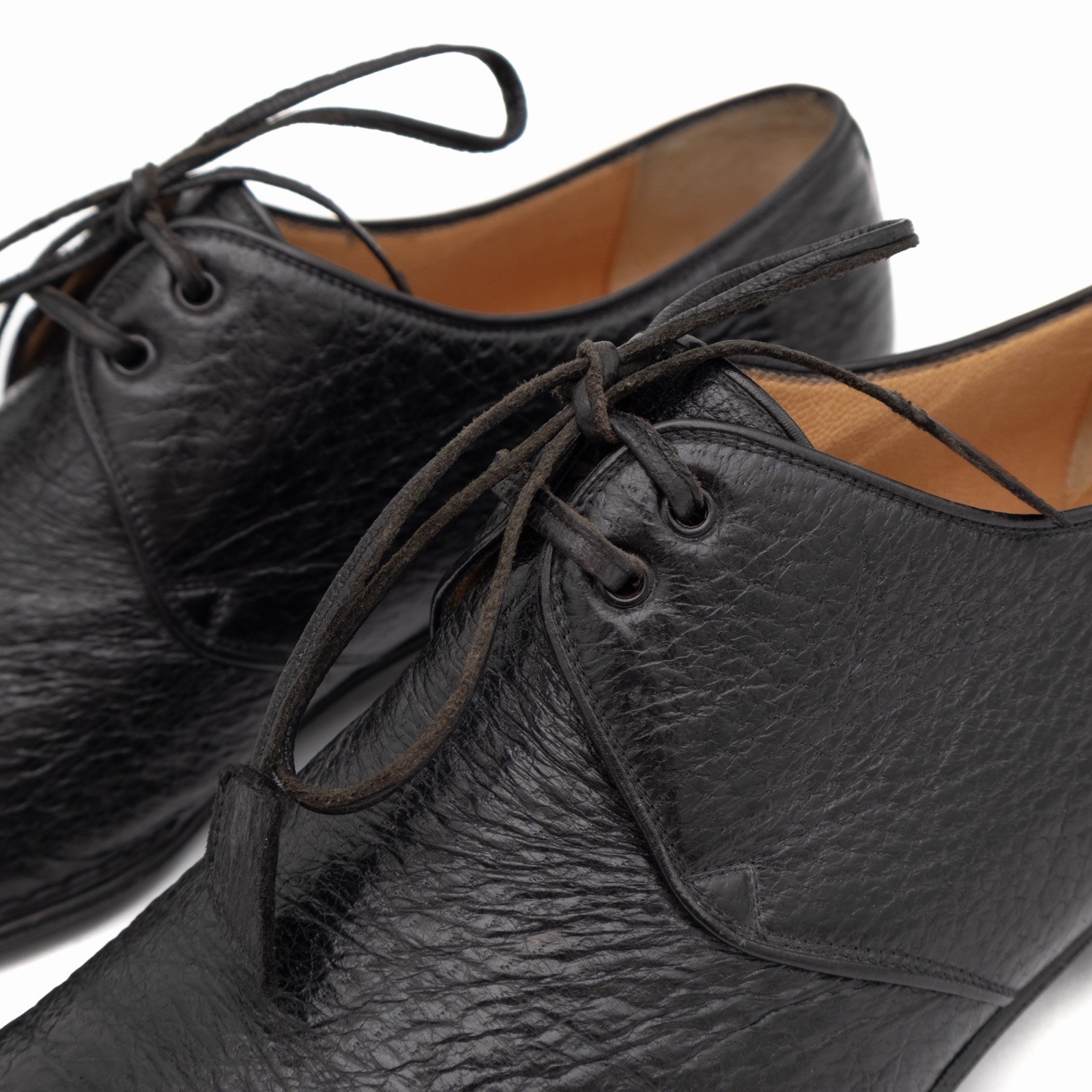 4.8k.$ ZILLI Men’s Blucher Derby Black Exotic Peccary Leather Handmade US 10
