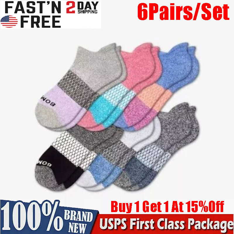 6 Pairs Bombas Women’s Tri-Block Marl Ankle Sock Size Medium 8-10.5 Original Tag
