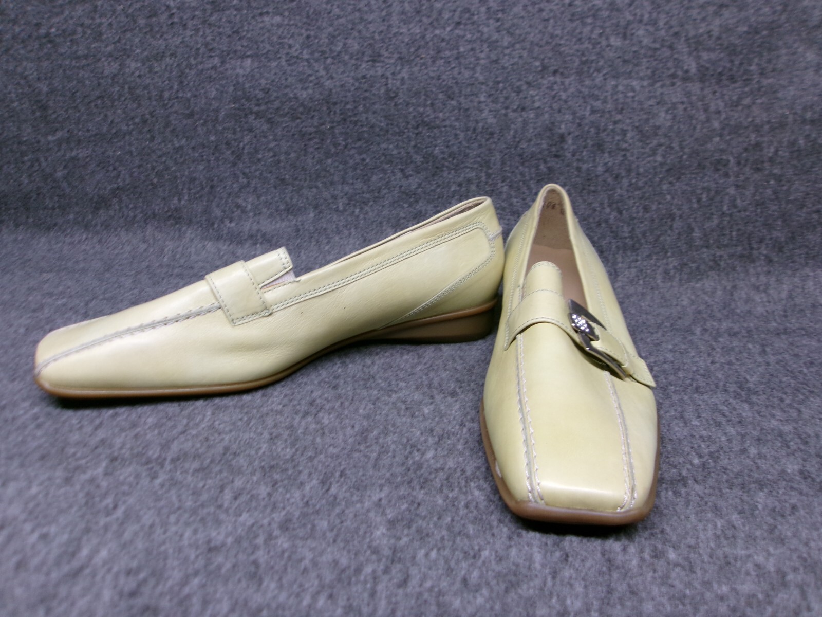 Theresia M Shoes Women 4.5 Green Buckle Loafers Square Toe Slip On