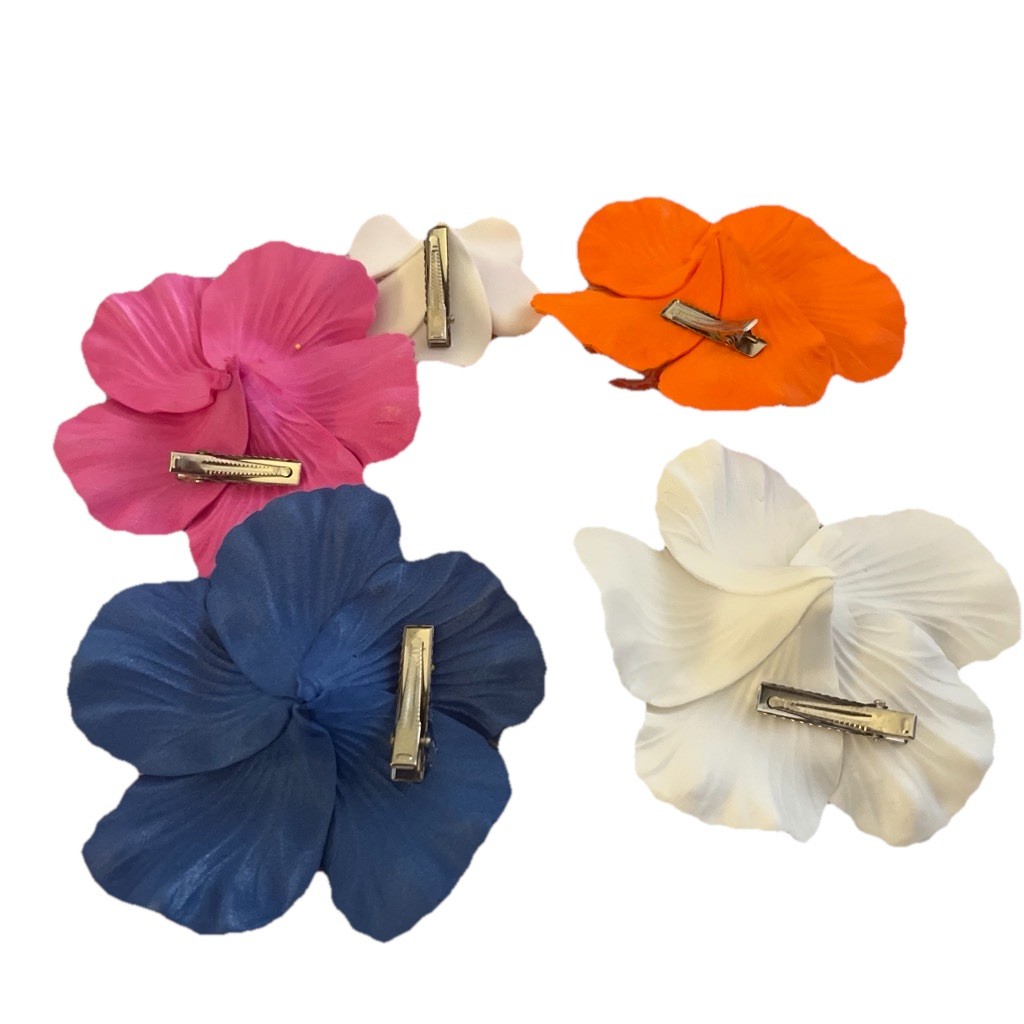 Set of 5 Multicolor Flower Hair Clips Barrettes Fabric Metal All Hair Types