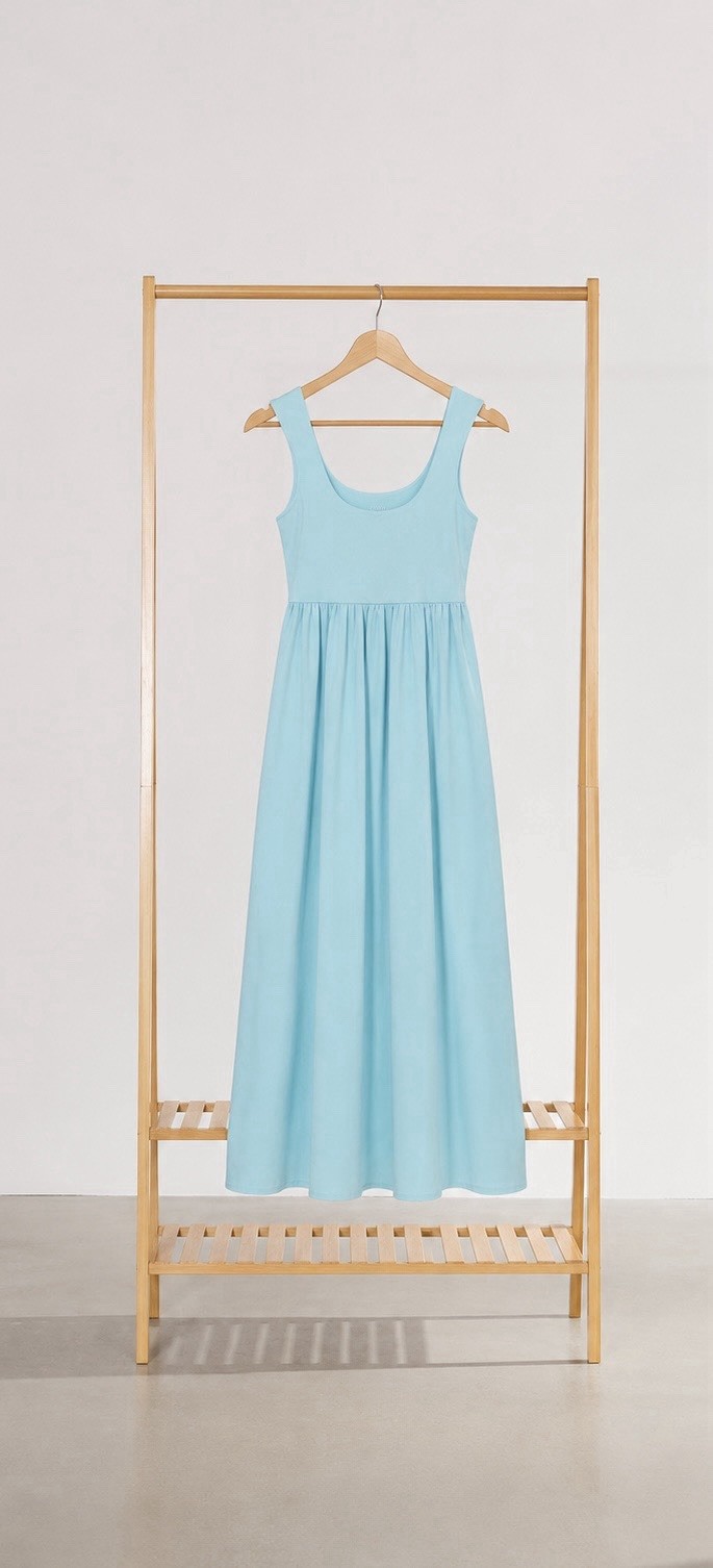 Cynthia Rowley Blue Scoop Neck Sleeveless Pleated Satin A-Line Midi Dress XS