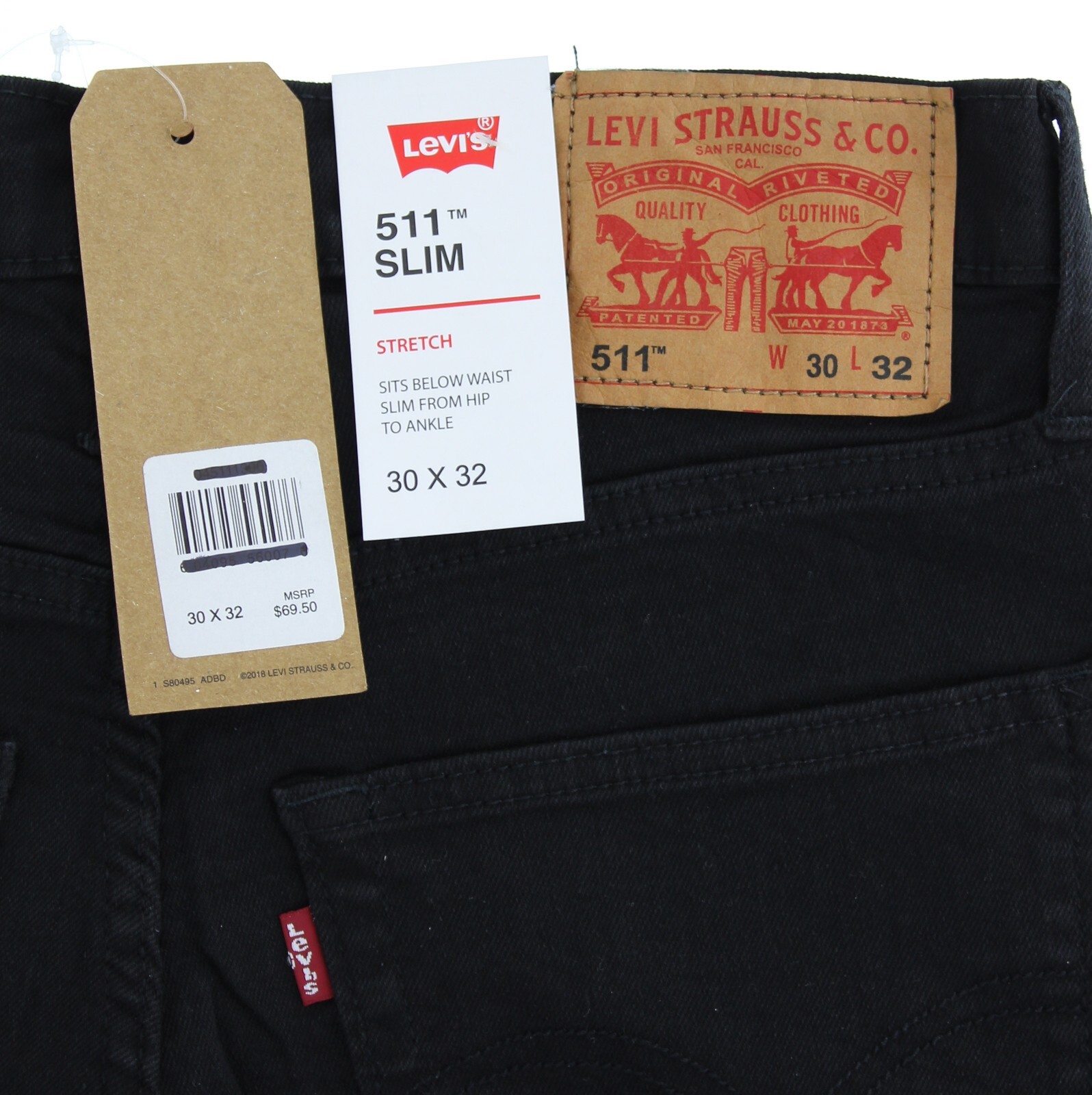 Levi’s Men’s 511 Slim Jeans, Low Rise Flex Stretch Slim Fit Tapered Pants, Black