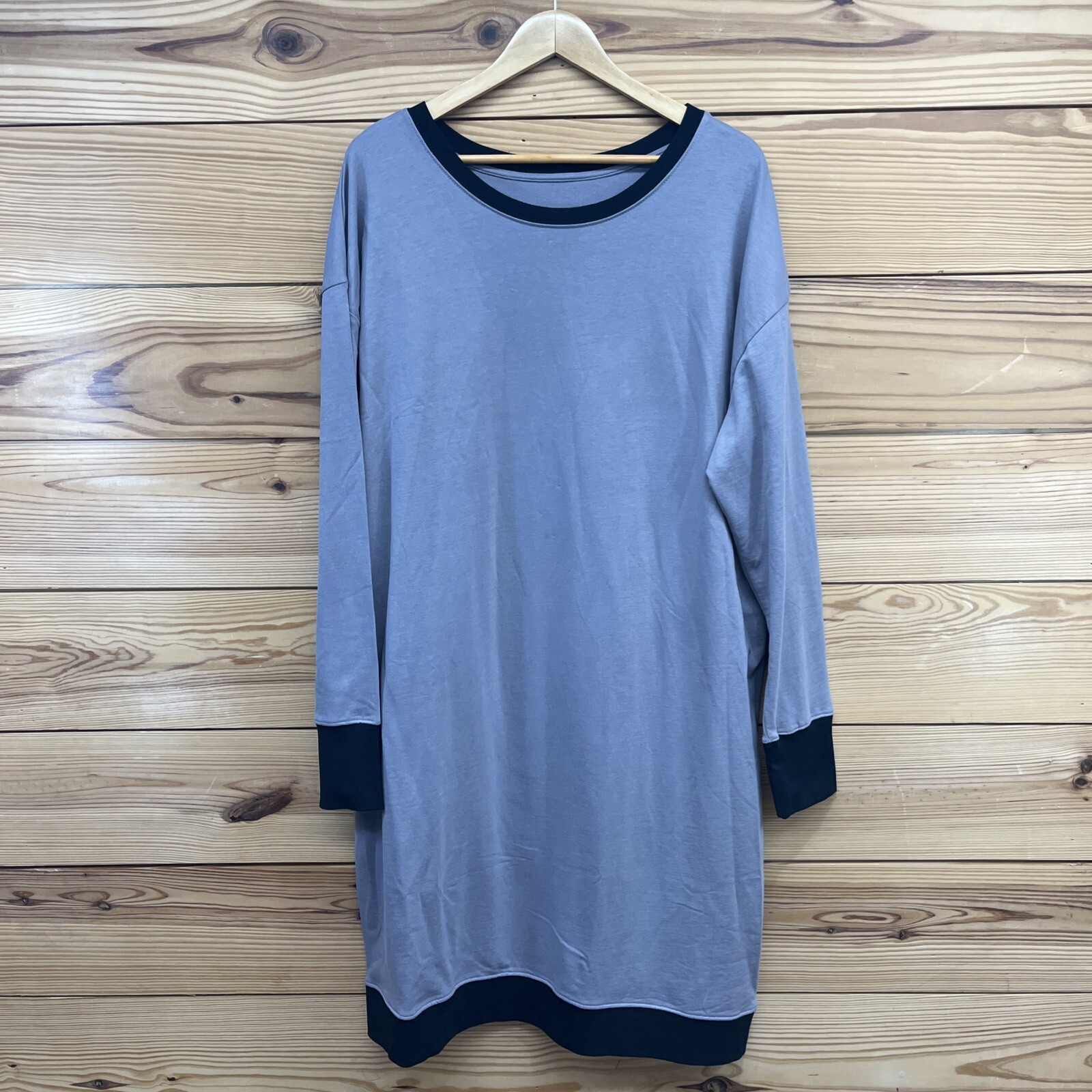 Seed to Style Dress Womens Large Organic Cotton Gray Black LS Minimalist B186