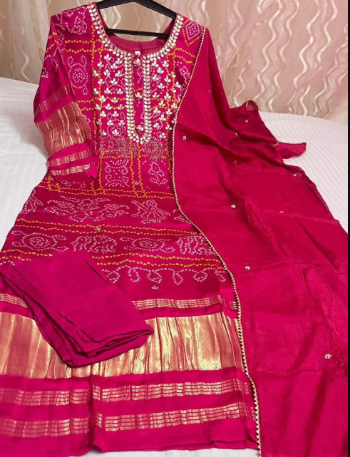 Premium Pure Gajji silk kurti with inner attached with Pure chinon silk Dupatta