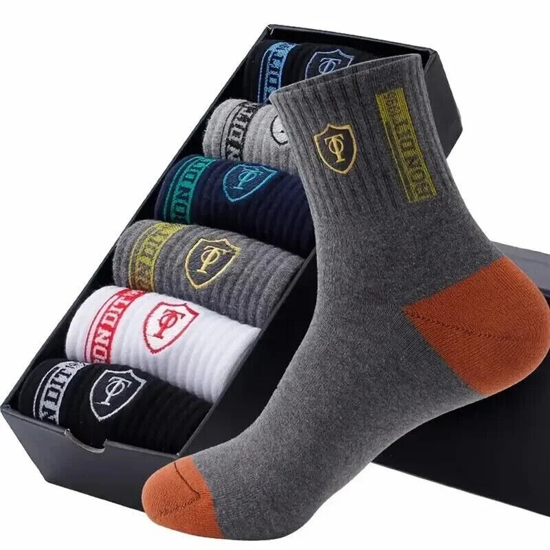 5 pairs Men’s Cotton Sweat Absorbing Embroidered Crest Athletic Socks size 9-11