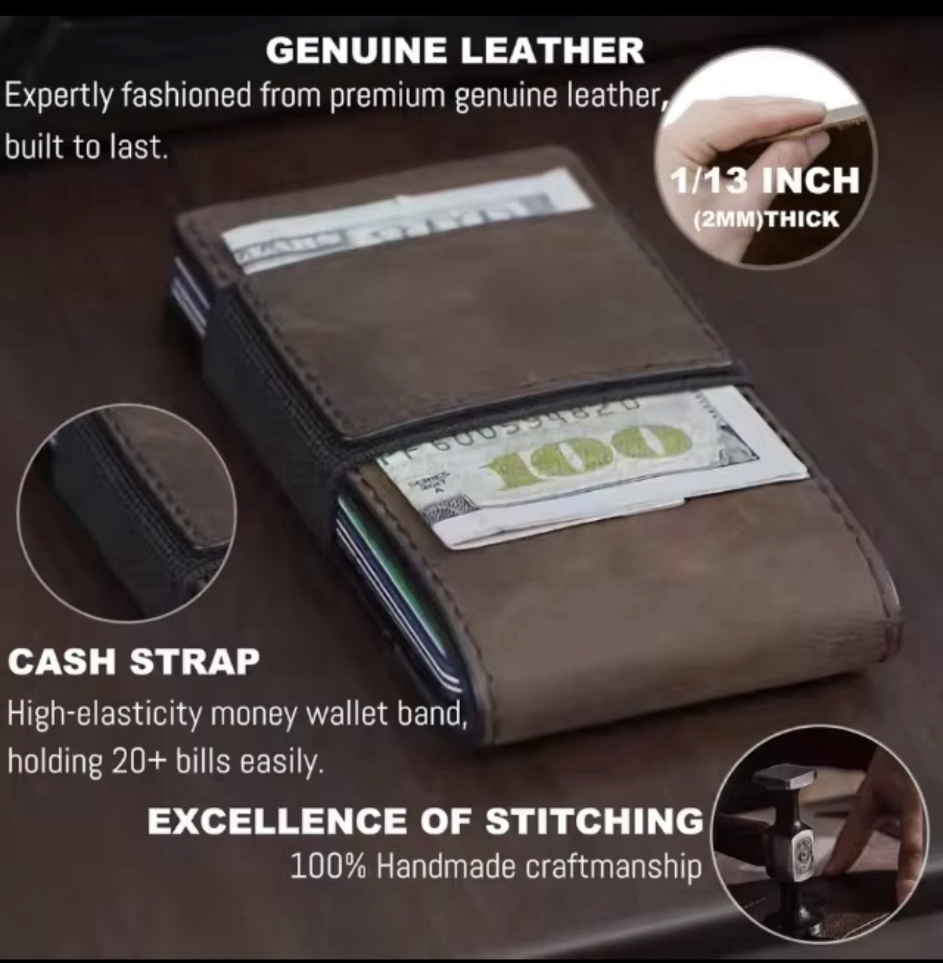 MENS SLIM METAL CARD HOLDER CASH STRAP MINIMALIST PULL TAB WALLET+BLK KEYCASE