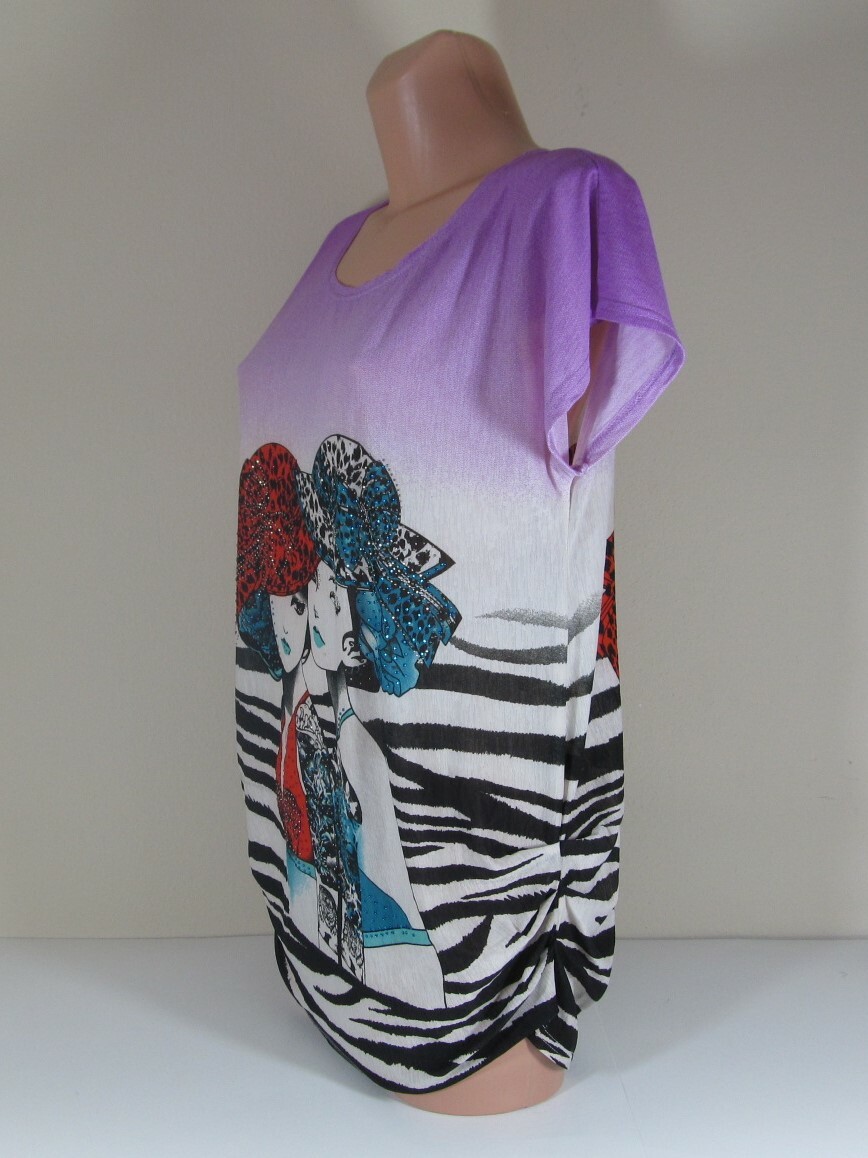 USA PL NY XL/XXL Pullover Top Colorful Crystal Accented Glamor Women Graphic