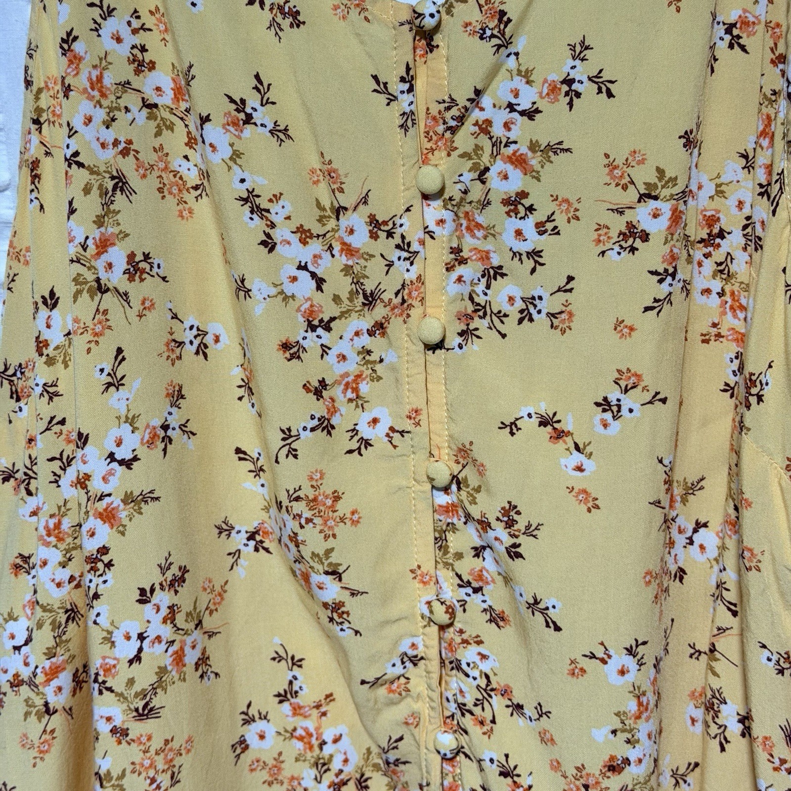 Old Navy Womens L Yellow Floral Woven Rayon V-Neck Button Front Cami Tank Top