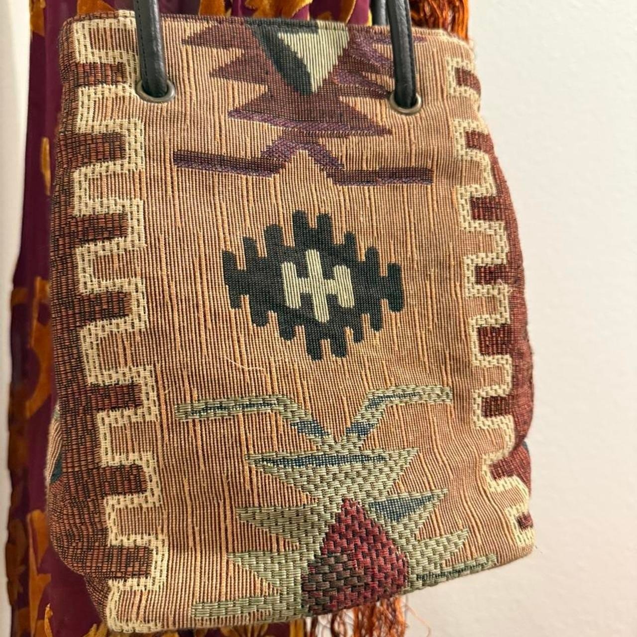 Vintage 2000s boho Nine West woven tote bag geometric tribal pattern