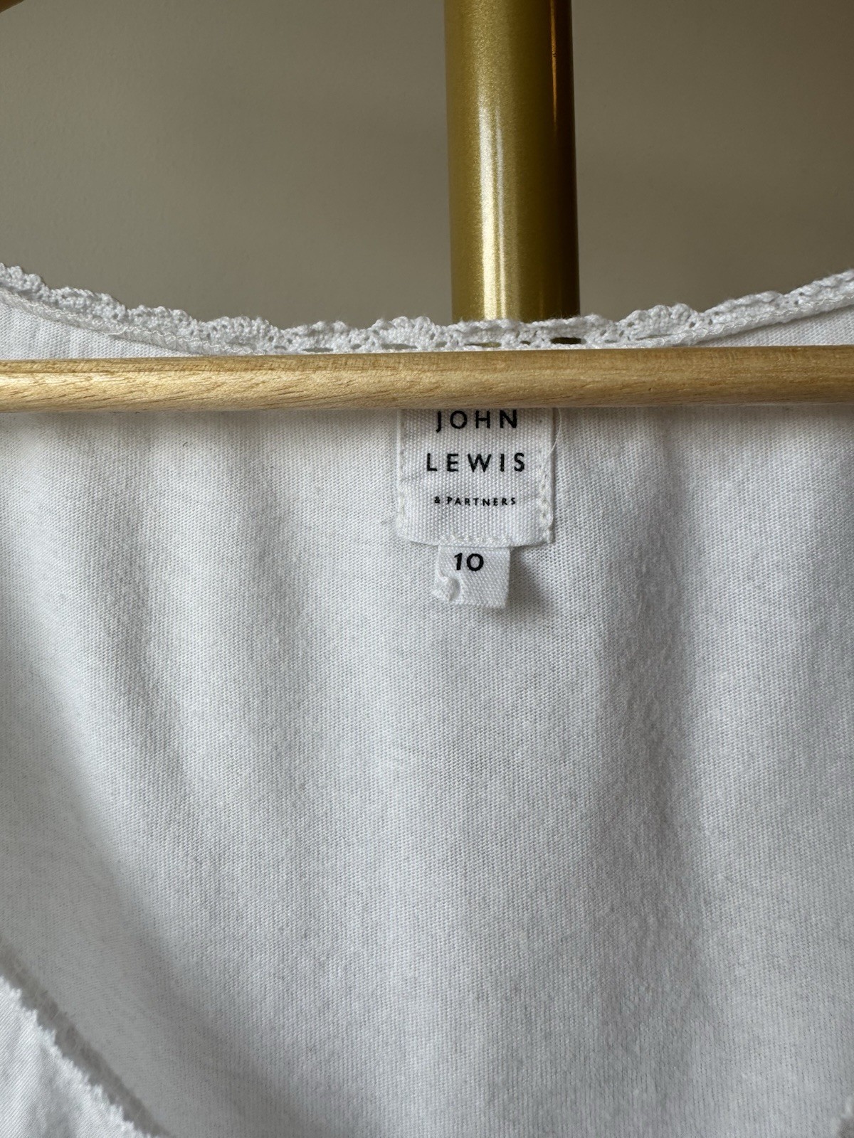 John Lewis White 100% Cotton Broderie Lace Trim Sleeveless Vest Top UK 10