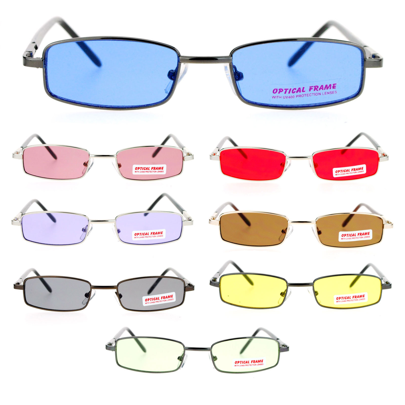 SA106 Snug Fit Small Mens Rectangular Metal Rim Classic Color Lens Sunglasses