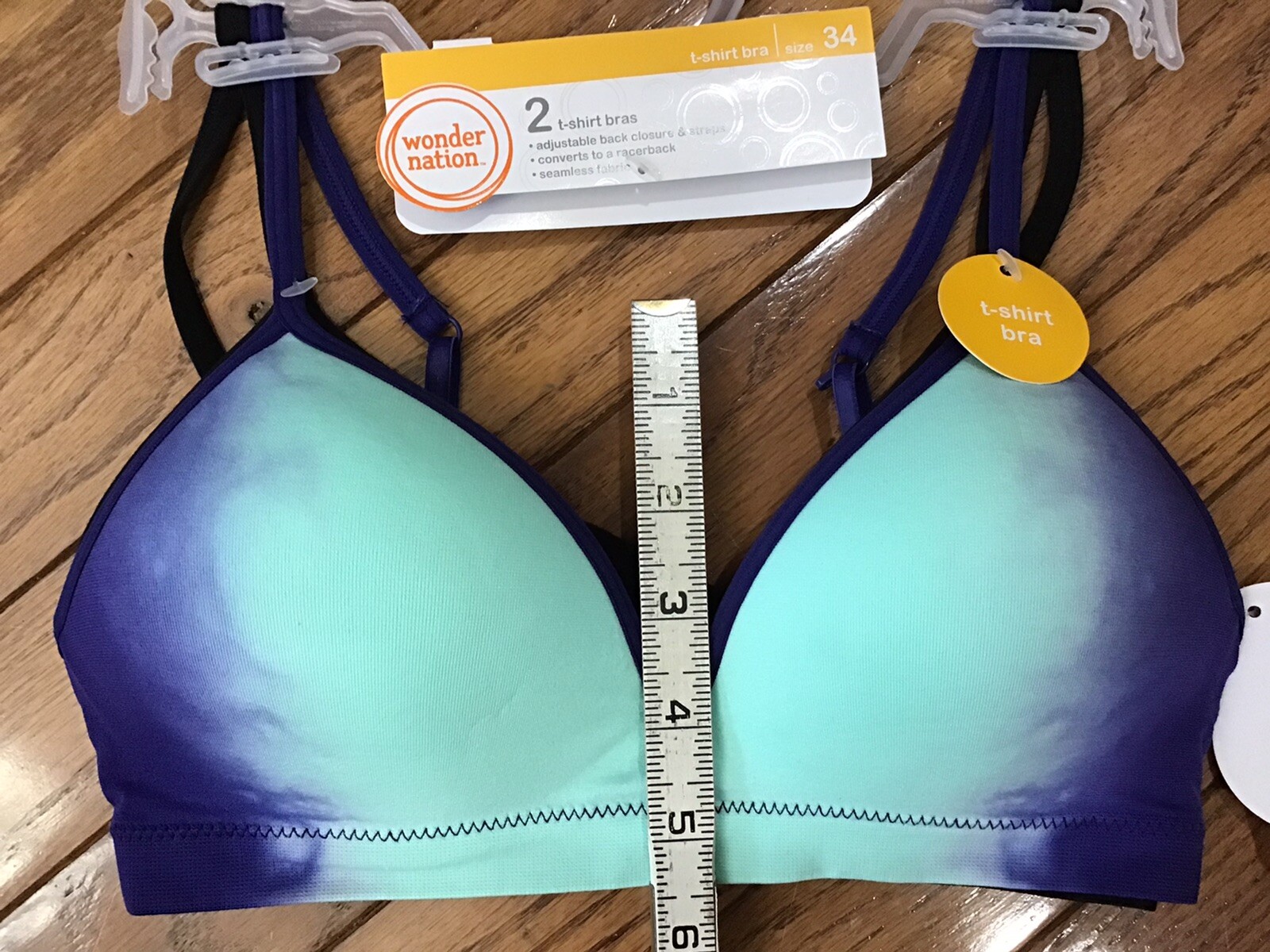 NWT Wonder Nation PL140 2 Pack No Wire Size 34 T-shirt Bras, Convertible (A6)