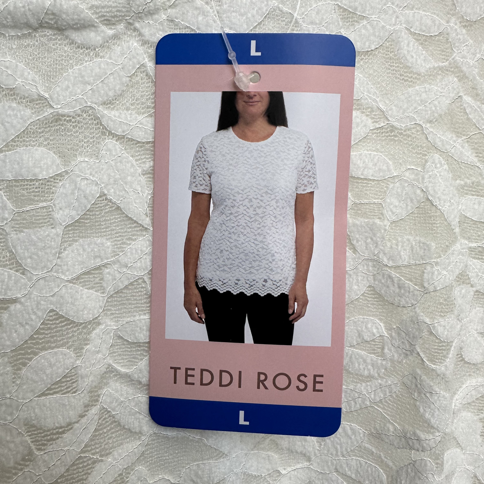 Teddi Rose Womens White Lace Blouse Short Sleeve Round Neck Floral Top NWT