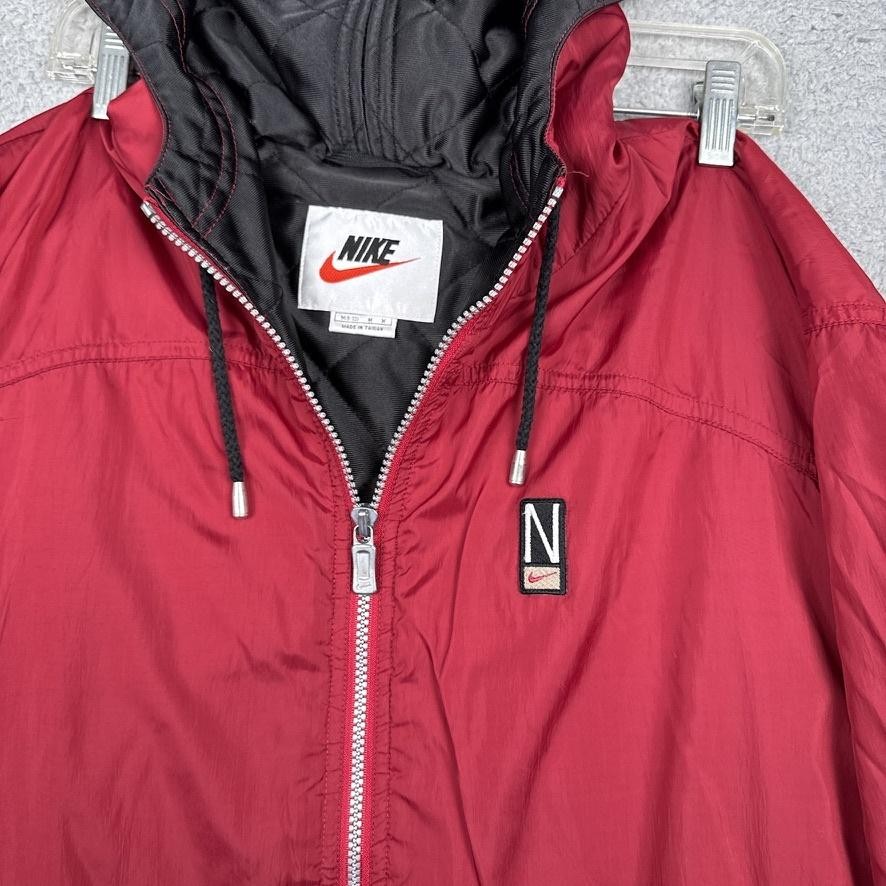 Vintage Nike Jacket Mens Medium Red Hooded Insulated Windbreaker N Logo 90s
