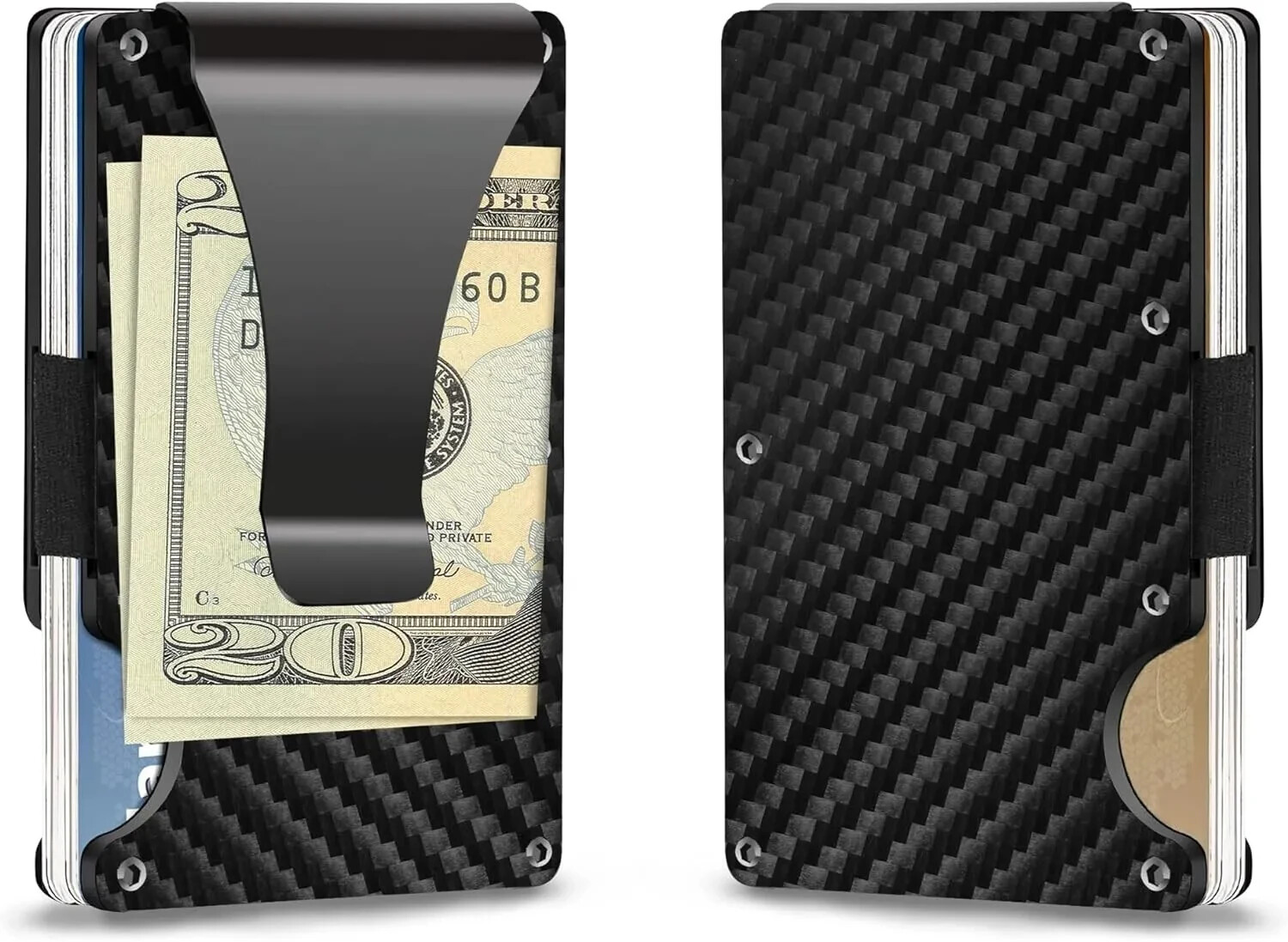 RFID Blocking Slim Money Clip Men’s Carbon Fiber Credit Card Holder Metal Wallet