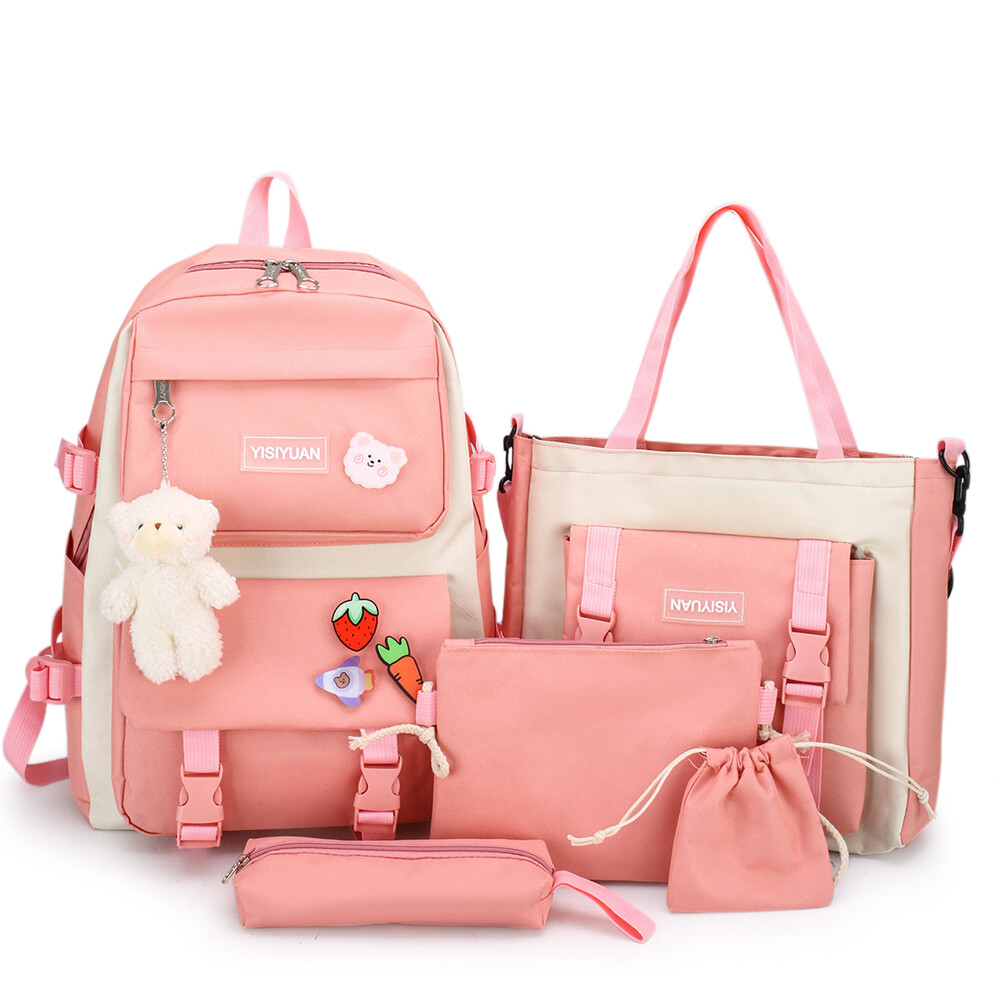 5pcs Backpack Set for School Teens Girls Daypack Cute Trendy Large Shoulder Bag