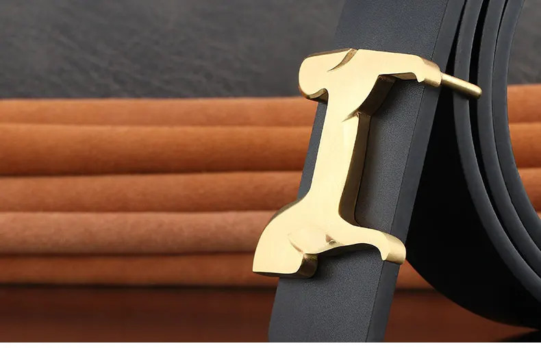 Genuine Leather Belt 3.8cm Slide Buckle Stainless Steel Horse Men Waistband