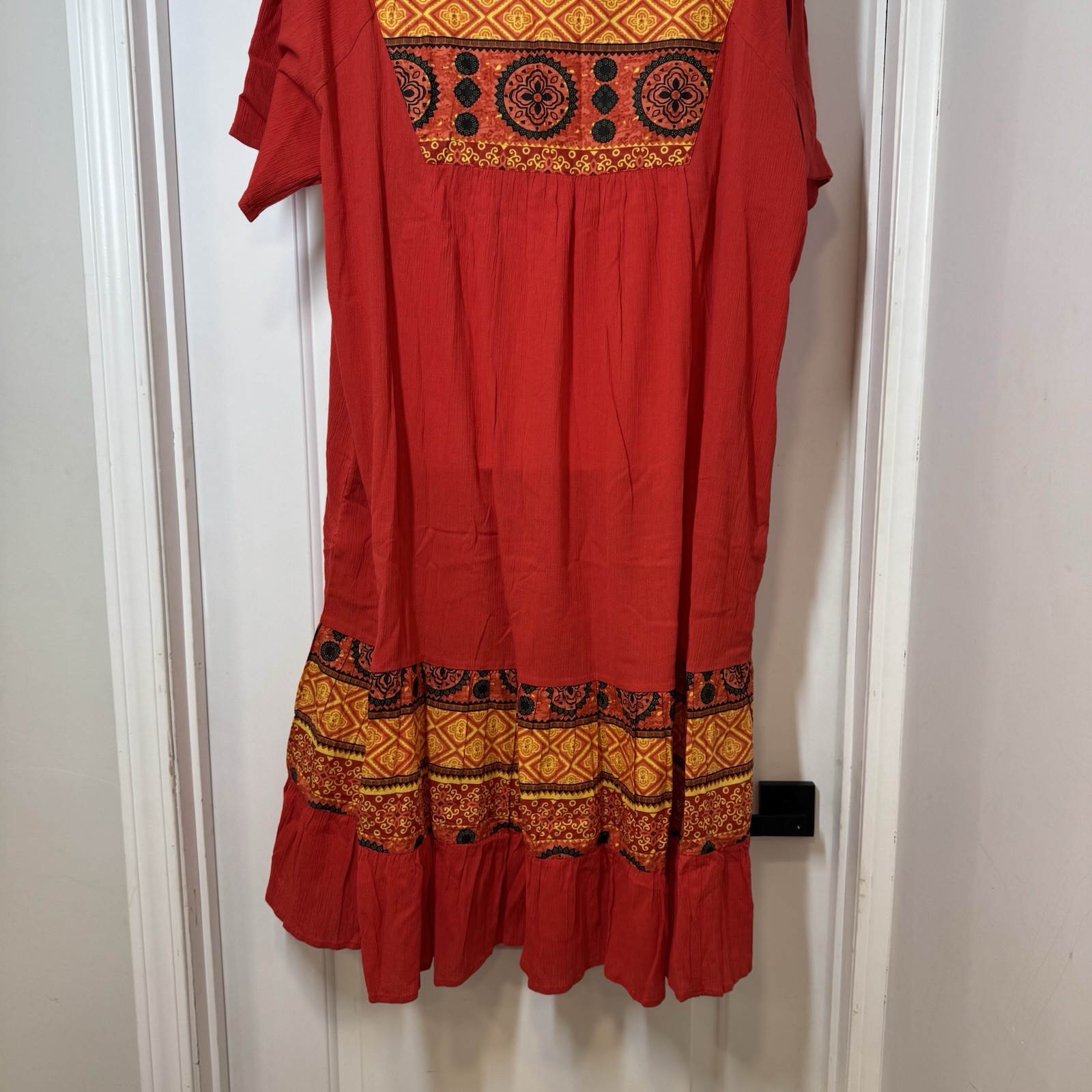 NWT National House Patio Dress Red Santa Fe 2X Crinkle Muumu Pullover Artsy Boho