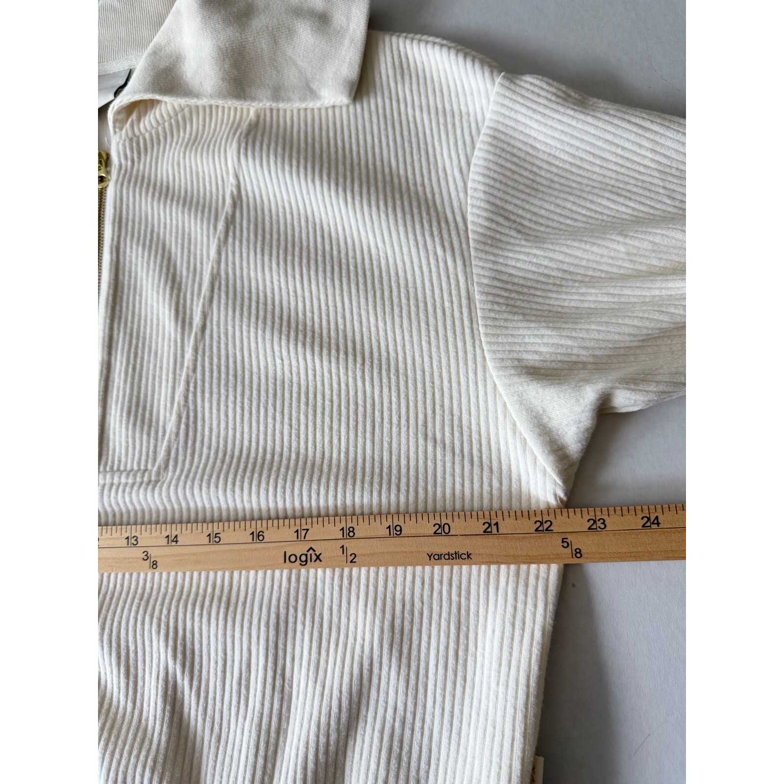 Varley Size XL Ribbed Half Zipped Pullover Sweatshirt Cream