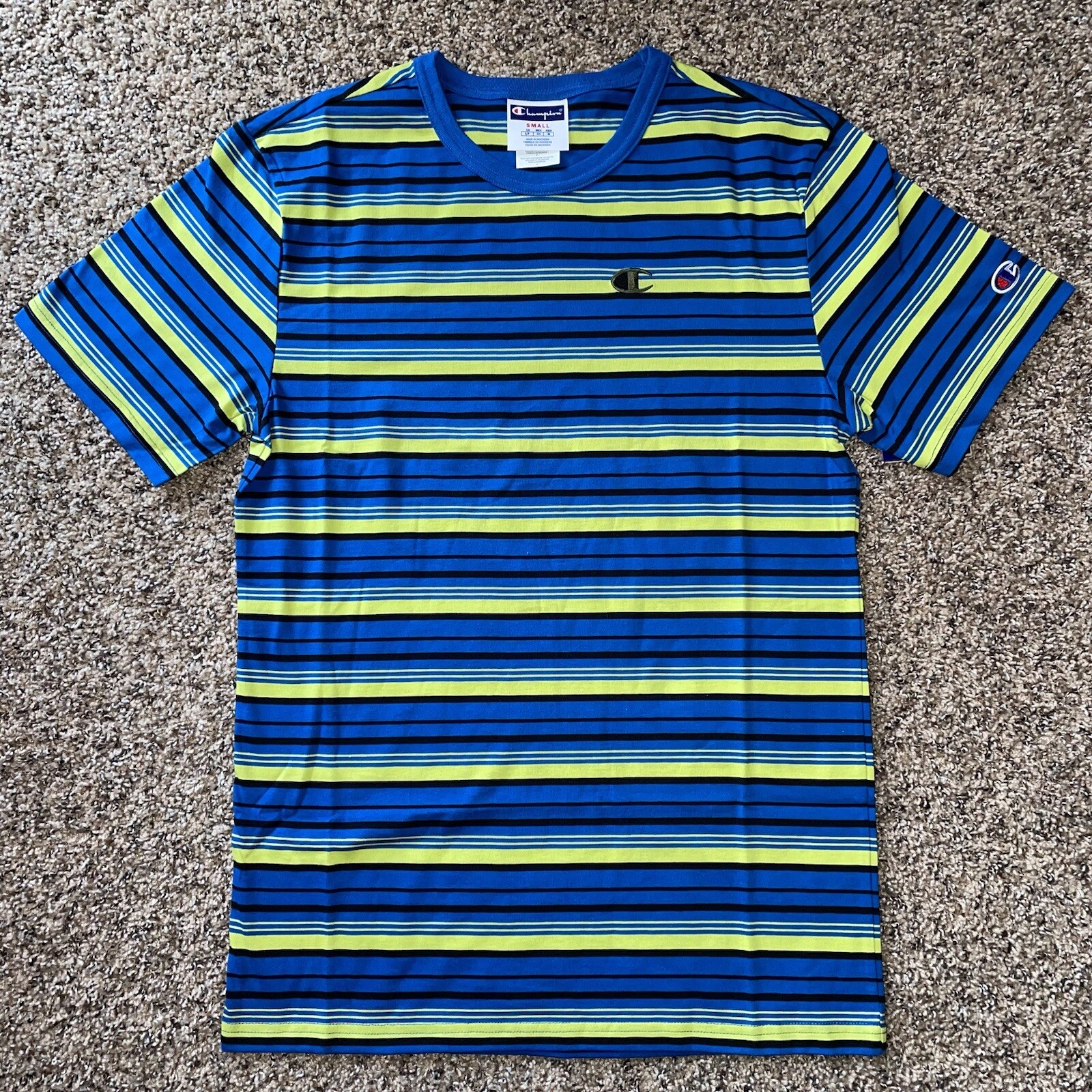 Champion Classic Tailored Stripe Short Sleeve T-Shirt Blue Green Black Men’s NWT