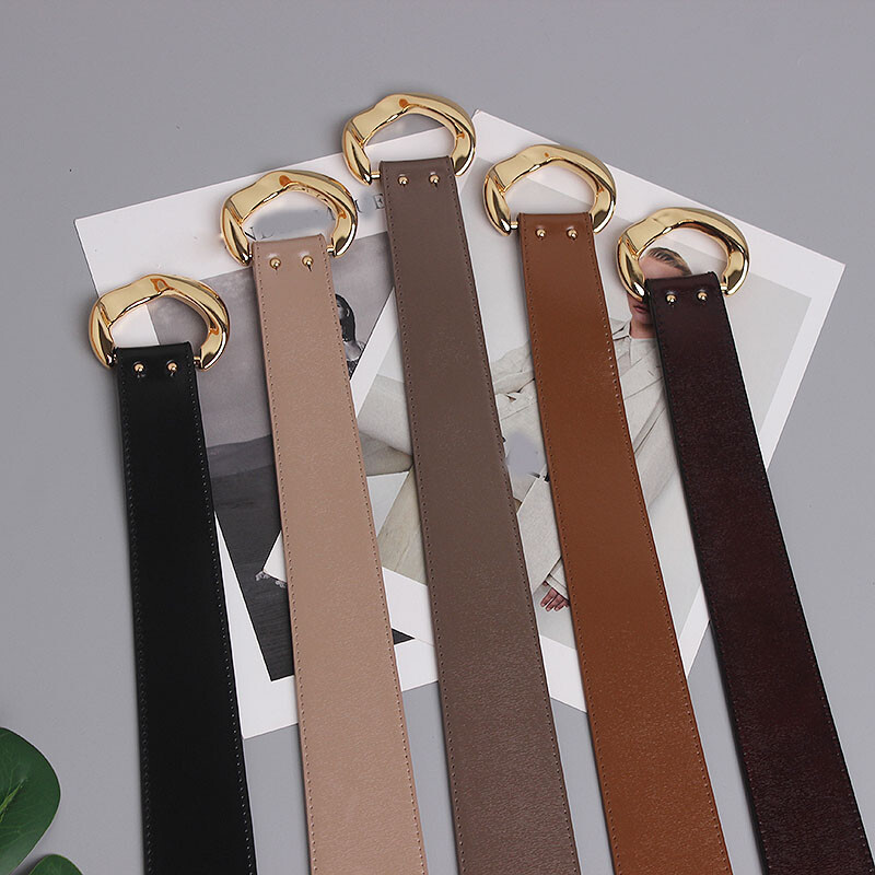 Women Cowhide Leather Corset Belt Double Prong Buckle Wide Decorative Waistband