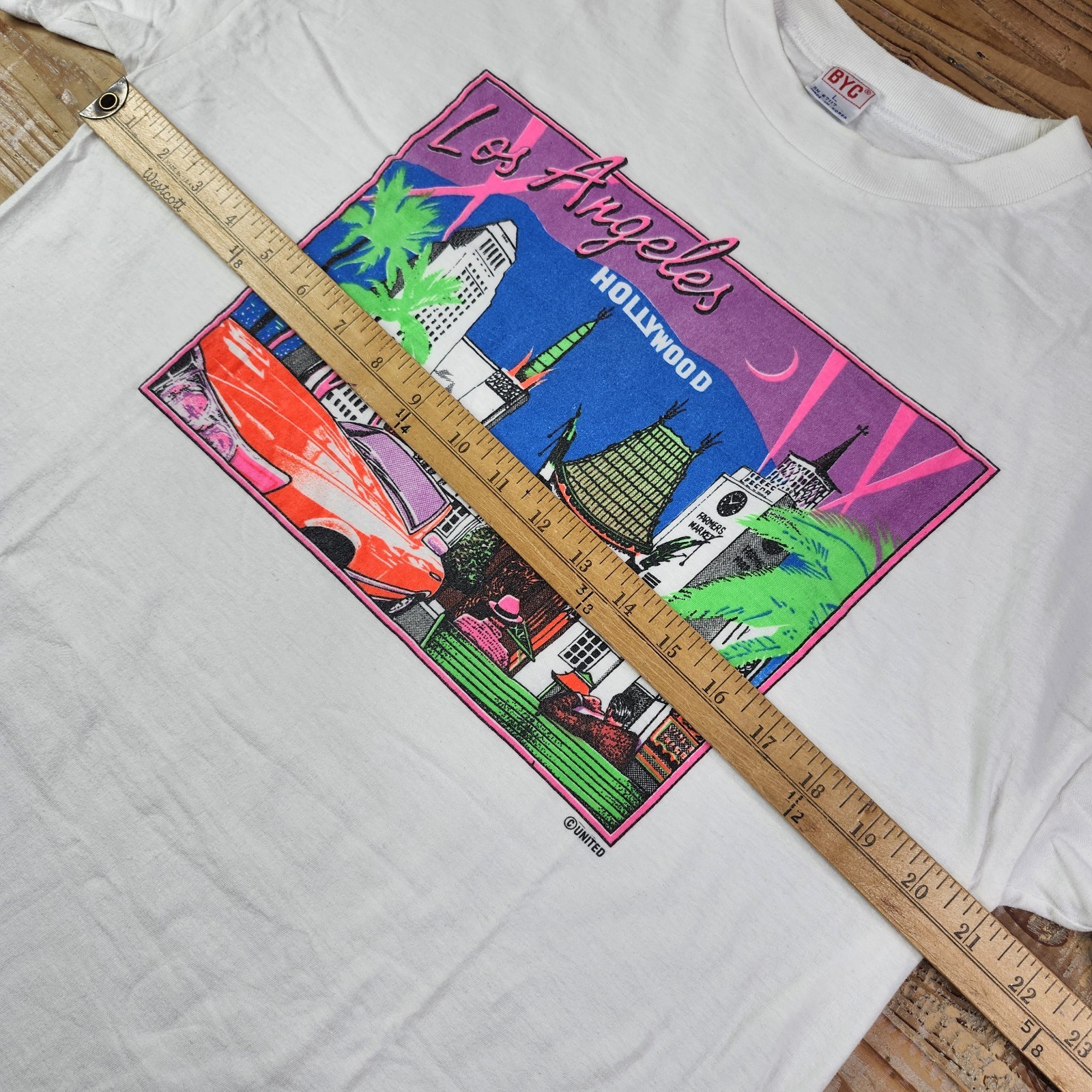 Vintage Retro Los Angeles Hollywood T-shirt White Adult Large Single Stitch BYC