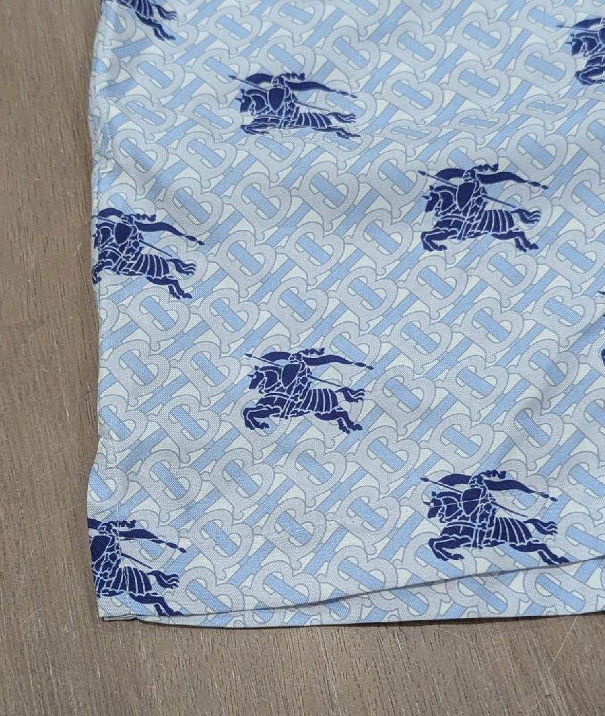 $1050 Mens Burberry Monogram Print Silk Shorts Light Blue/Navy Large