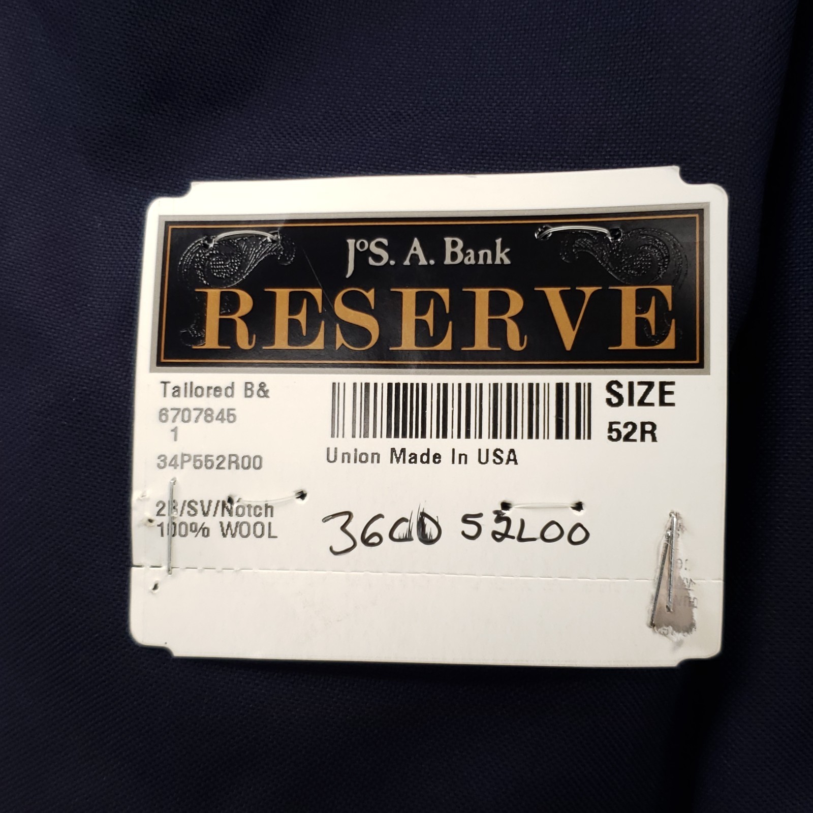 Jos A Bank Reserve Vitale Barberis Suit Jacket Mens 52R Navy Wool Two Button NEW