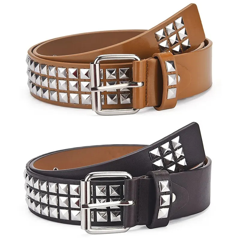 Studded Punk Rock Rivet Belt for Men & Women Pyramid Metal Silver Design USA