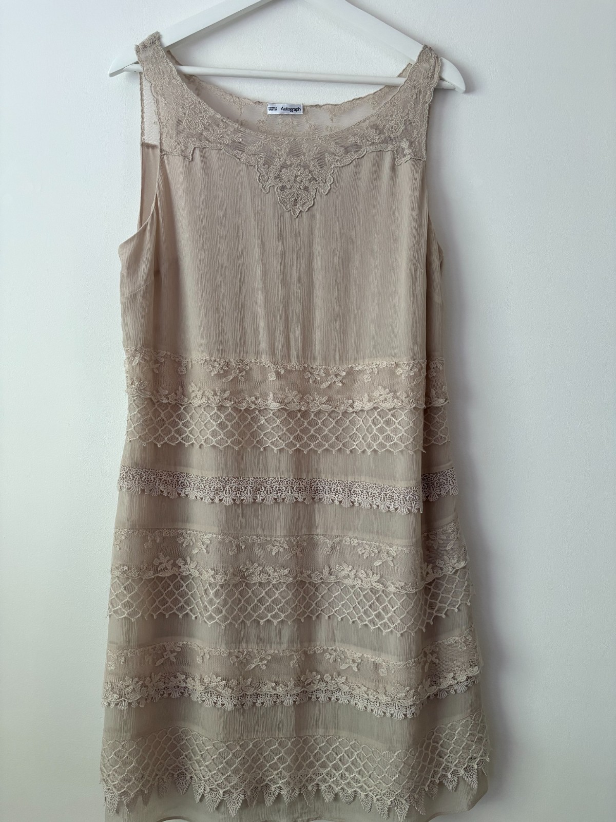 Autograph Natural Silk Blend Lacy Layered Slip Dress Size 14