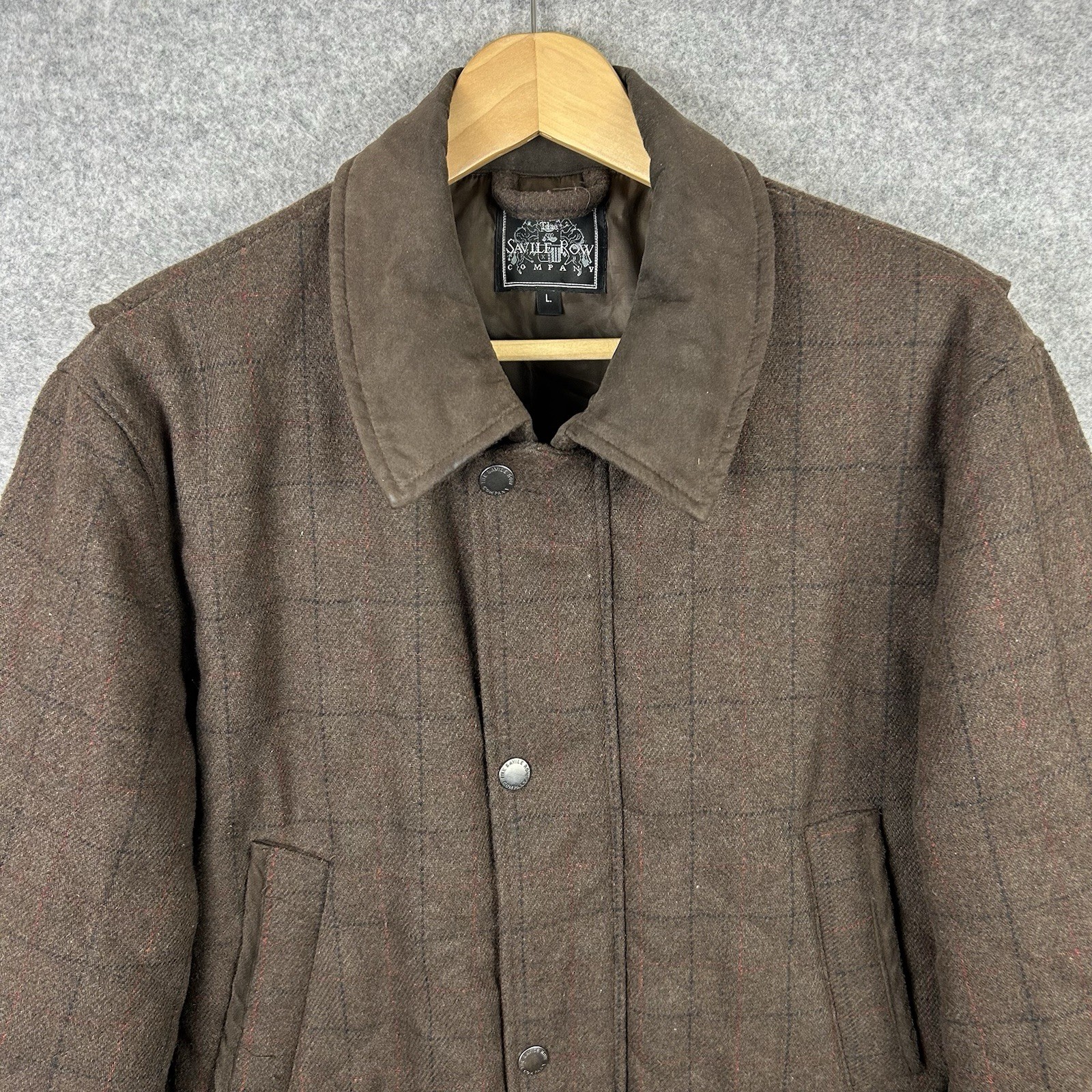 Savile Row Company Tweed Coat Mens XL Brown Overcoat Jacket Wool Blend Zip