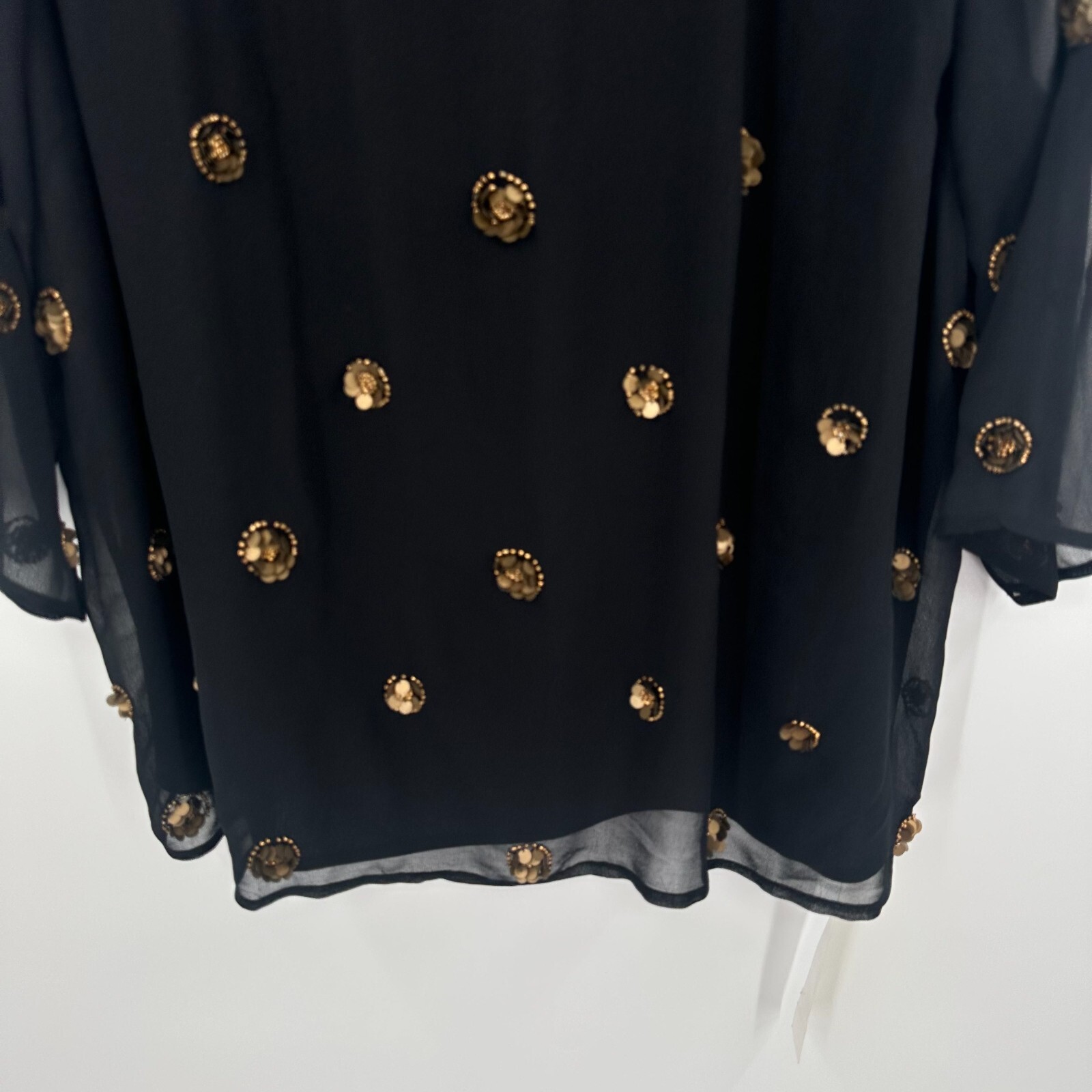 Joanna Hope Blouse Top Women’s 24 Black Chiffon Embellished Layered Back Tie