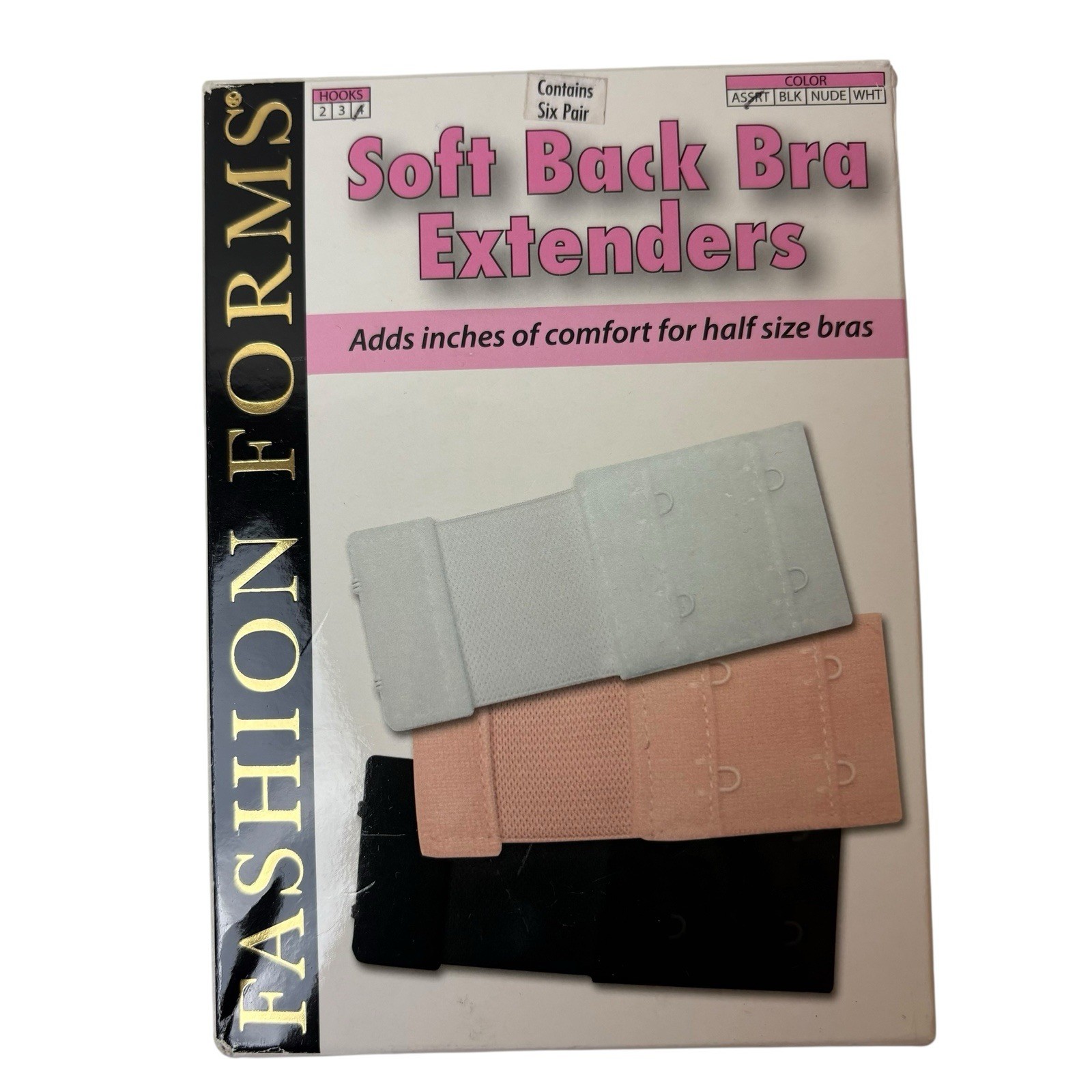 Fashion Forms Soft Back Bra Extenders 4-Hook Assorted Colors 6 Pairs New
