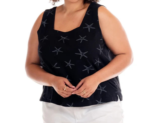 Fresh Produce 2x black starfish jersey cotton $49 boxy tank top nwt new 2x