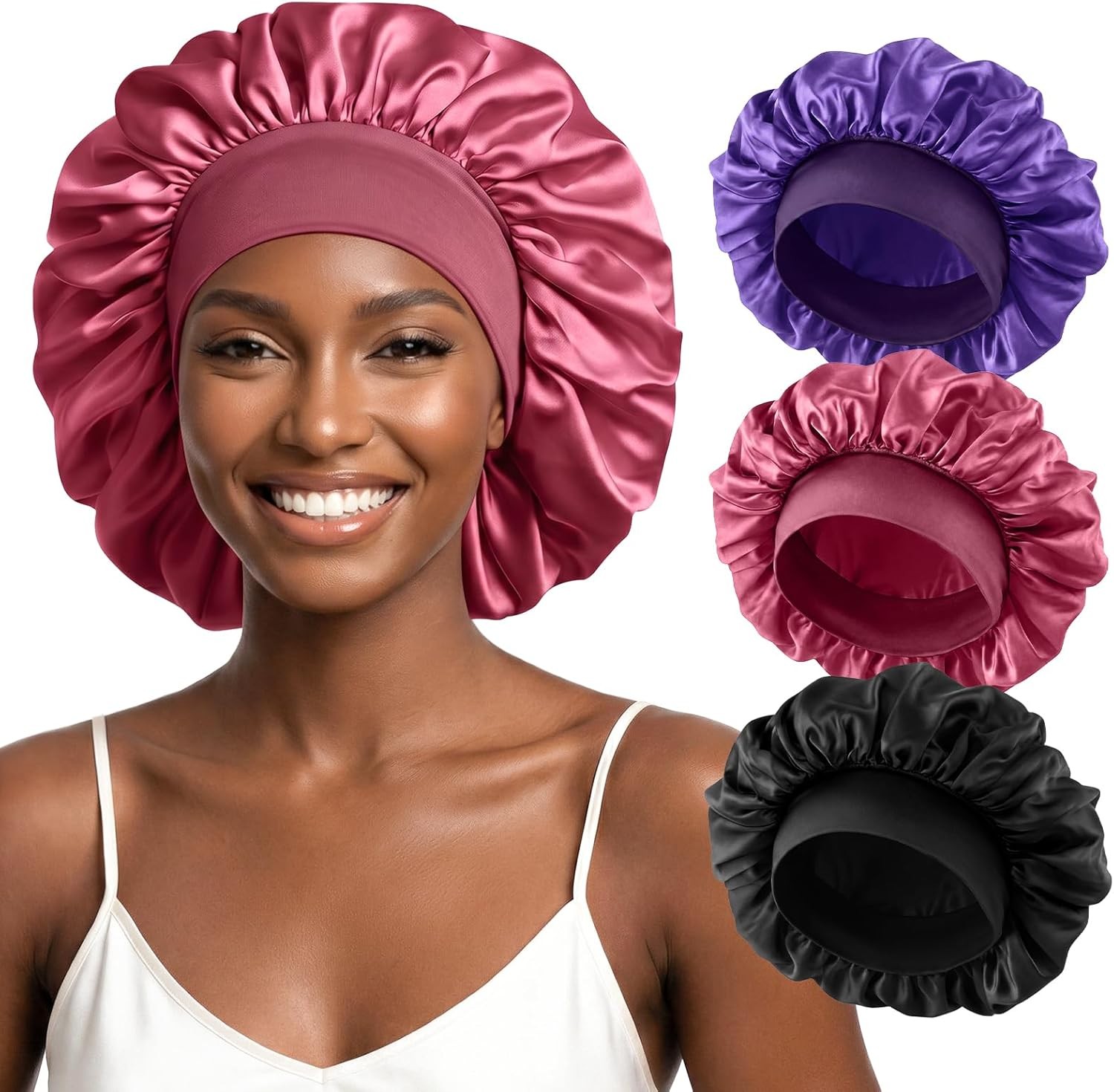 1PCS Silk Sleep Bonnet, Elastic Band for Curly Hair and Frizz Control