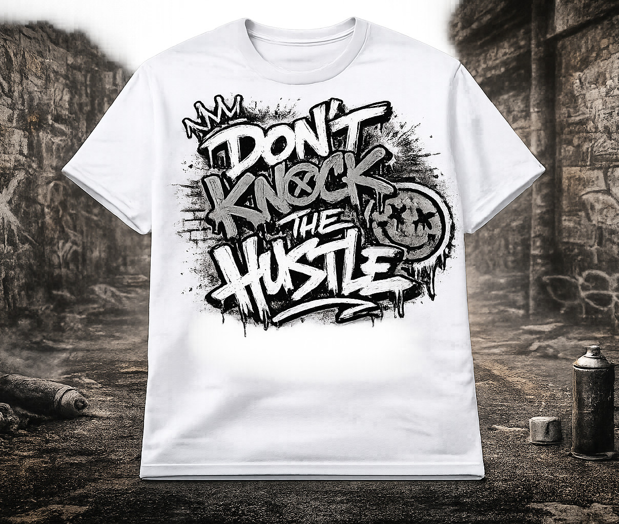 Hustle Dont Knock Smiley Graphic Tee Shirt Big & Tall Pro Club Shaka Streetwear