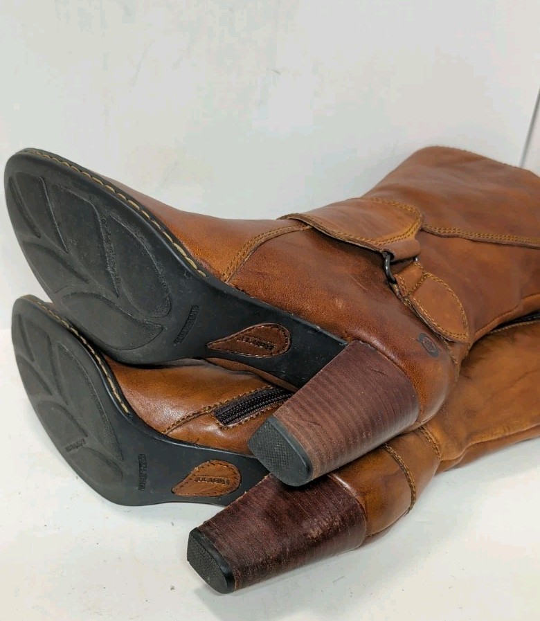 Womens Born Dani Sz 9 B Soft Brown Leather Mid Calf Zipper Buckle Heeled Boots