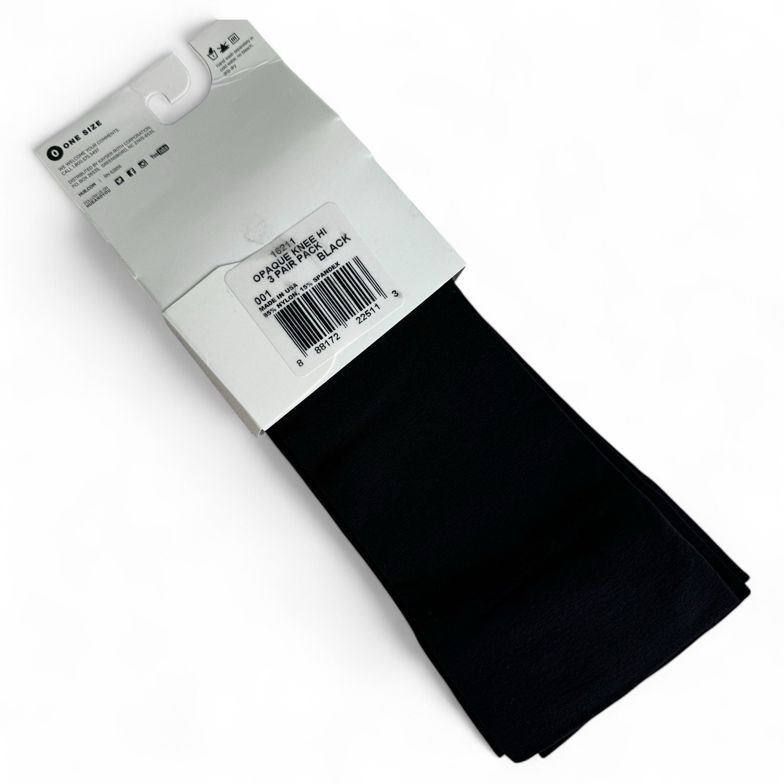 Hue Nylon Knee High Socks 3 Pair Pack One Size Fits Most Black Opaque