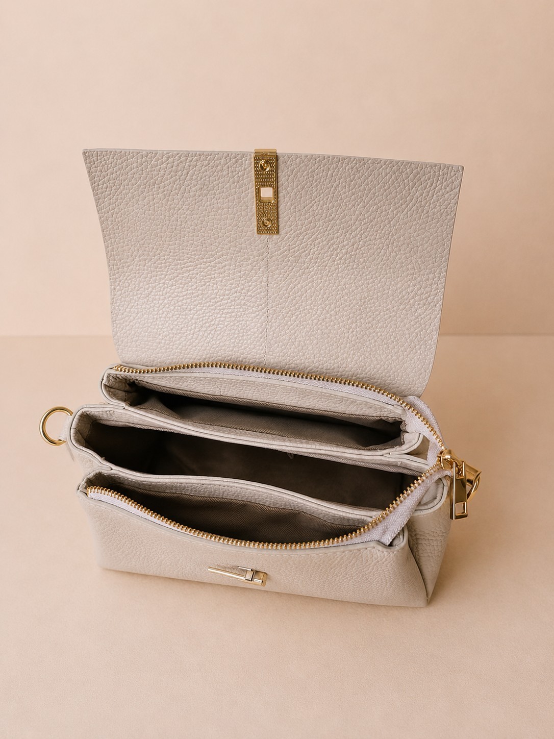 Ivory Beige Italian Leather Crossbody Bag, Small Minimalist Purse, Made in Italy