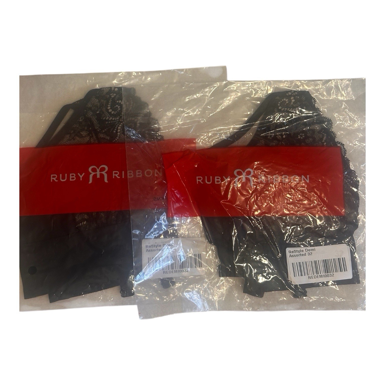 RUBY RIBBON LACE SECOND SKIN DEMIETTE #1776~ Set Of 2~ 1 Set Of Free Petals Sz32