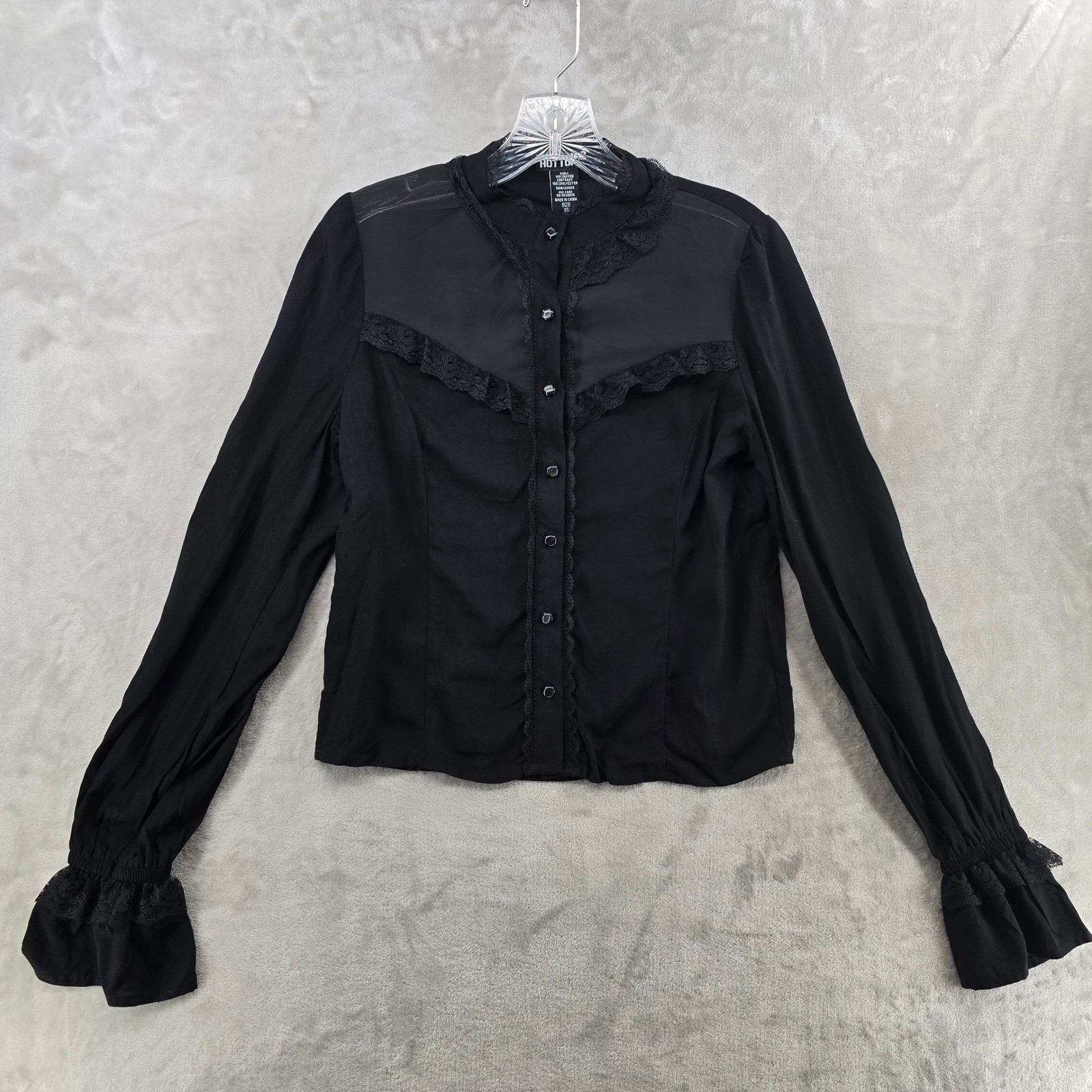 Hot Topic Women XS Button Down Black Lace Trim Victorian Gothic Blouse
