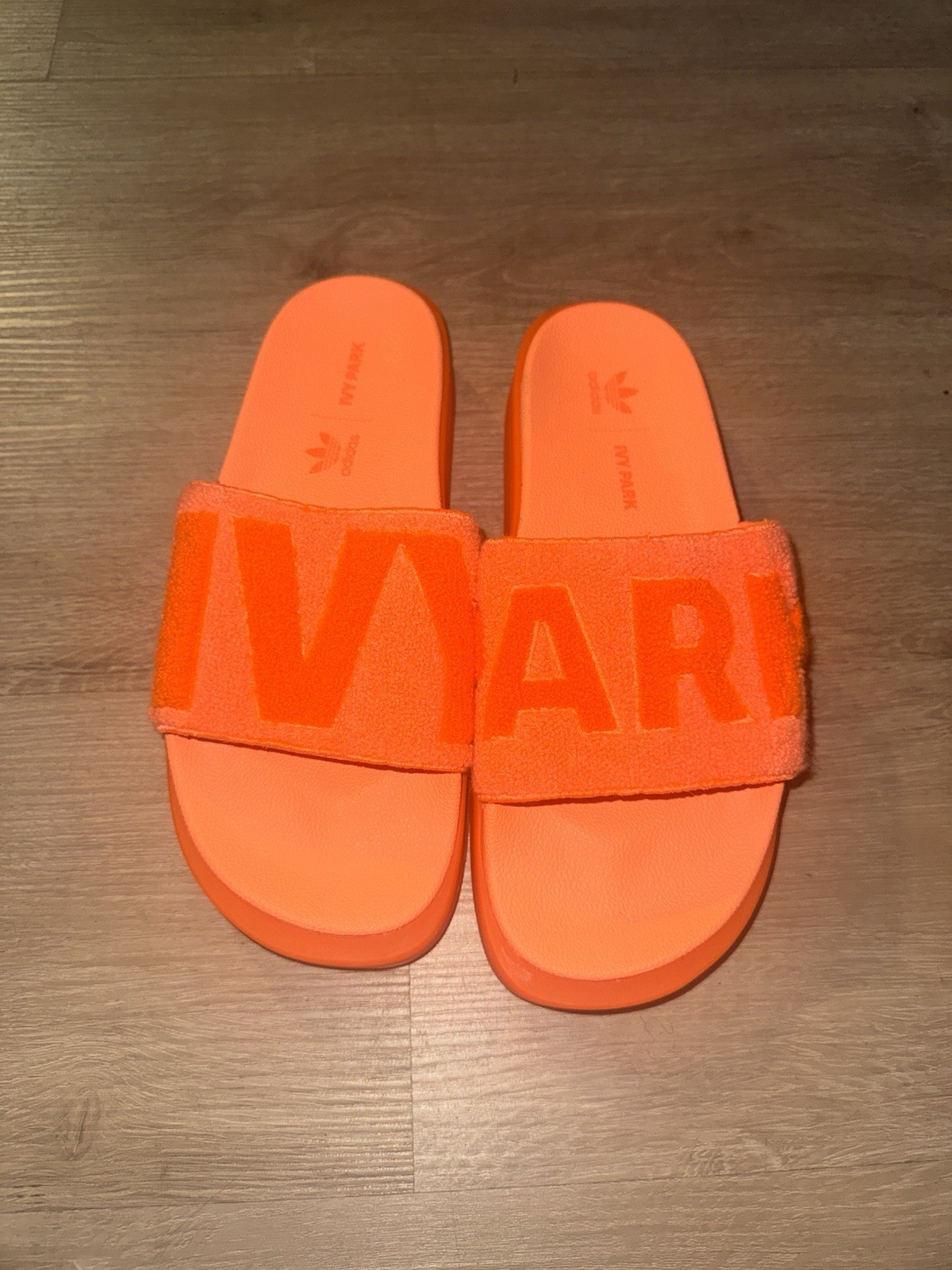 adidas IVY PARK Orange Slide Sandals Slip-On Cotton Blend Logo US 10