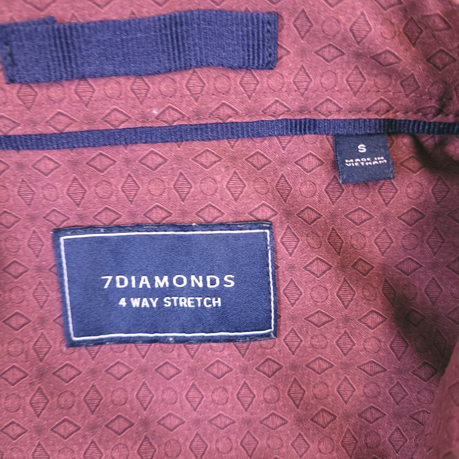 7d 7 Diamonds Shirt Men Small Button Up Geometric 4 Way Stretch Trim Contrast