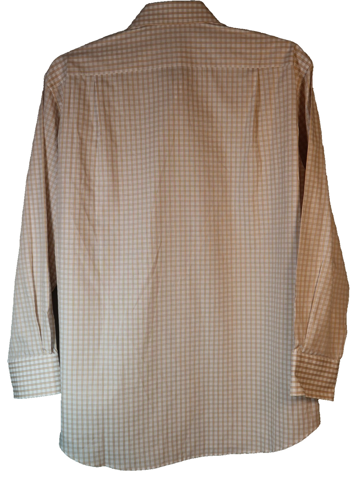 NWOT Hugo Boss Mens 16×32/33 Sharp Fit Dress Shirt Beige White Plaid 100% Cotton