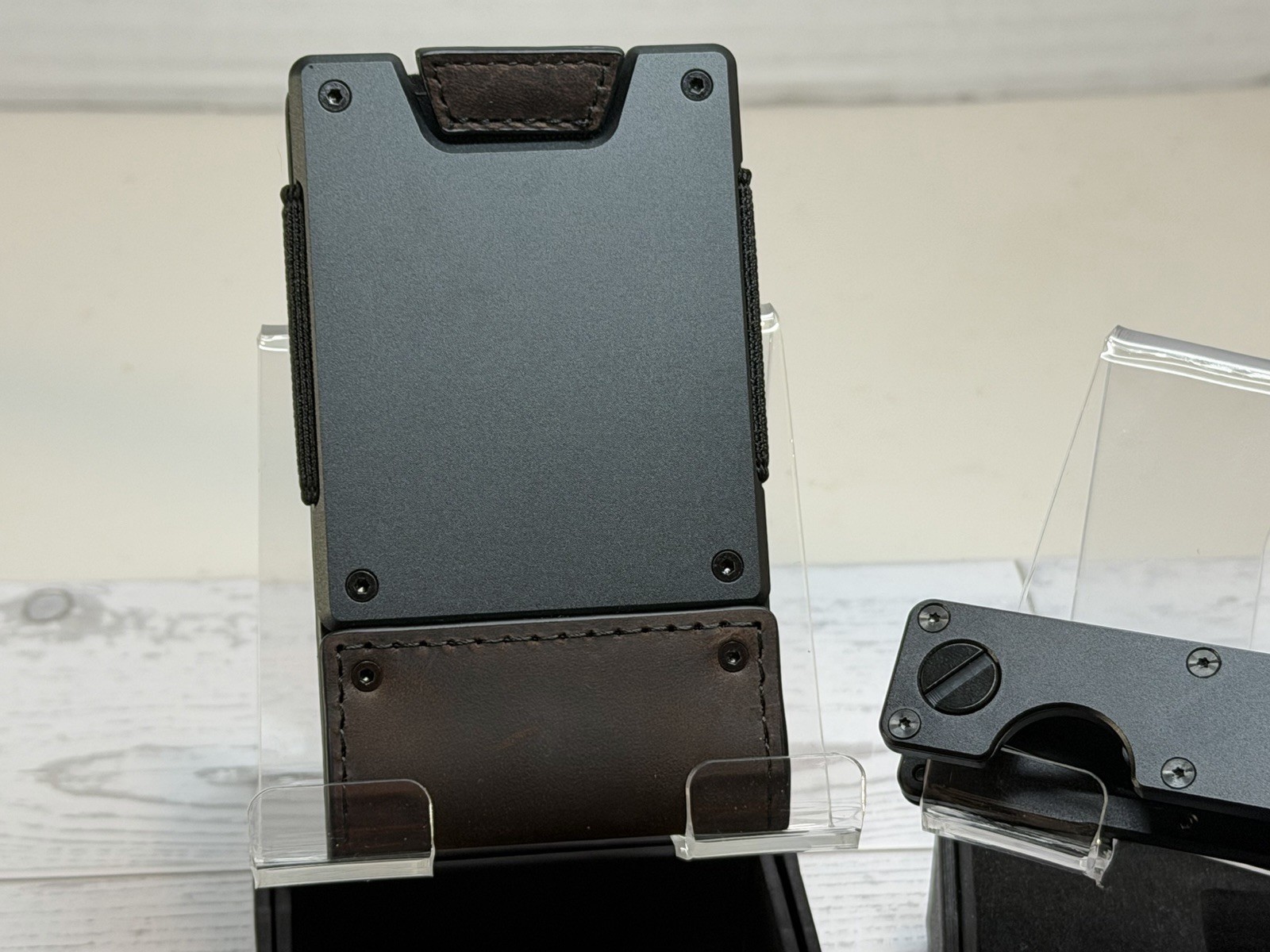 MENS SLIM METAL CARD HOLDER CASH STRAP MINIMALIST PULL TAB WALLET+BLK KEYCASE