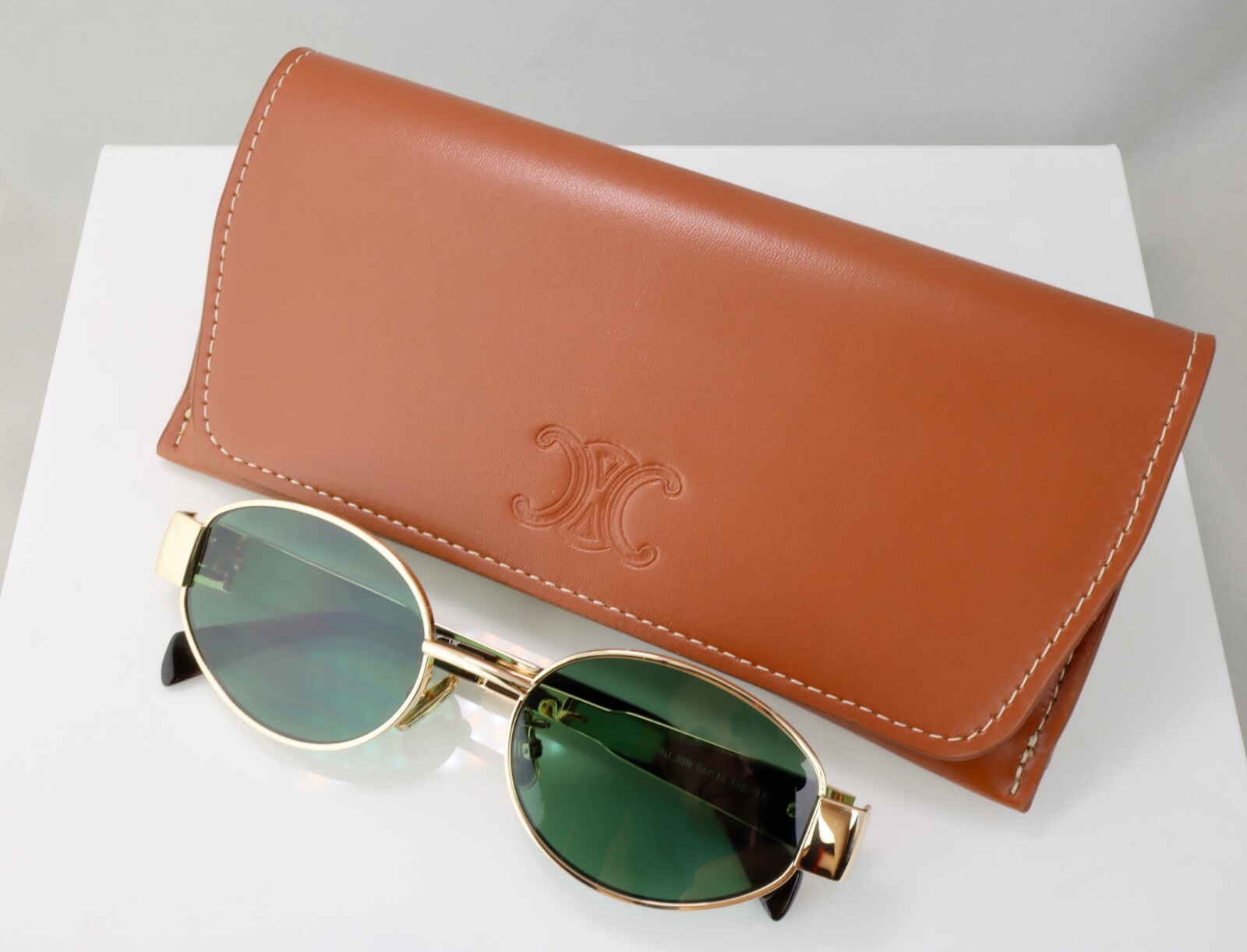 Celine CL40235U 30N 54mm Round Gold Sunglasses with Green Lens