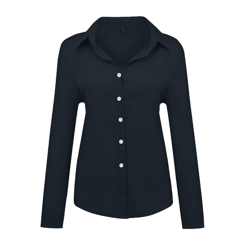 New Spring Autumn Women Solid Color Casual Loose Long Sleeved Linen Shirt Tops