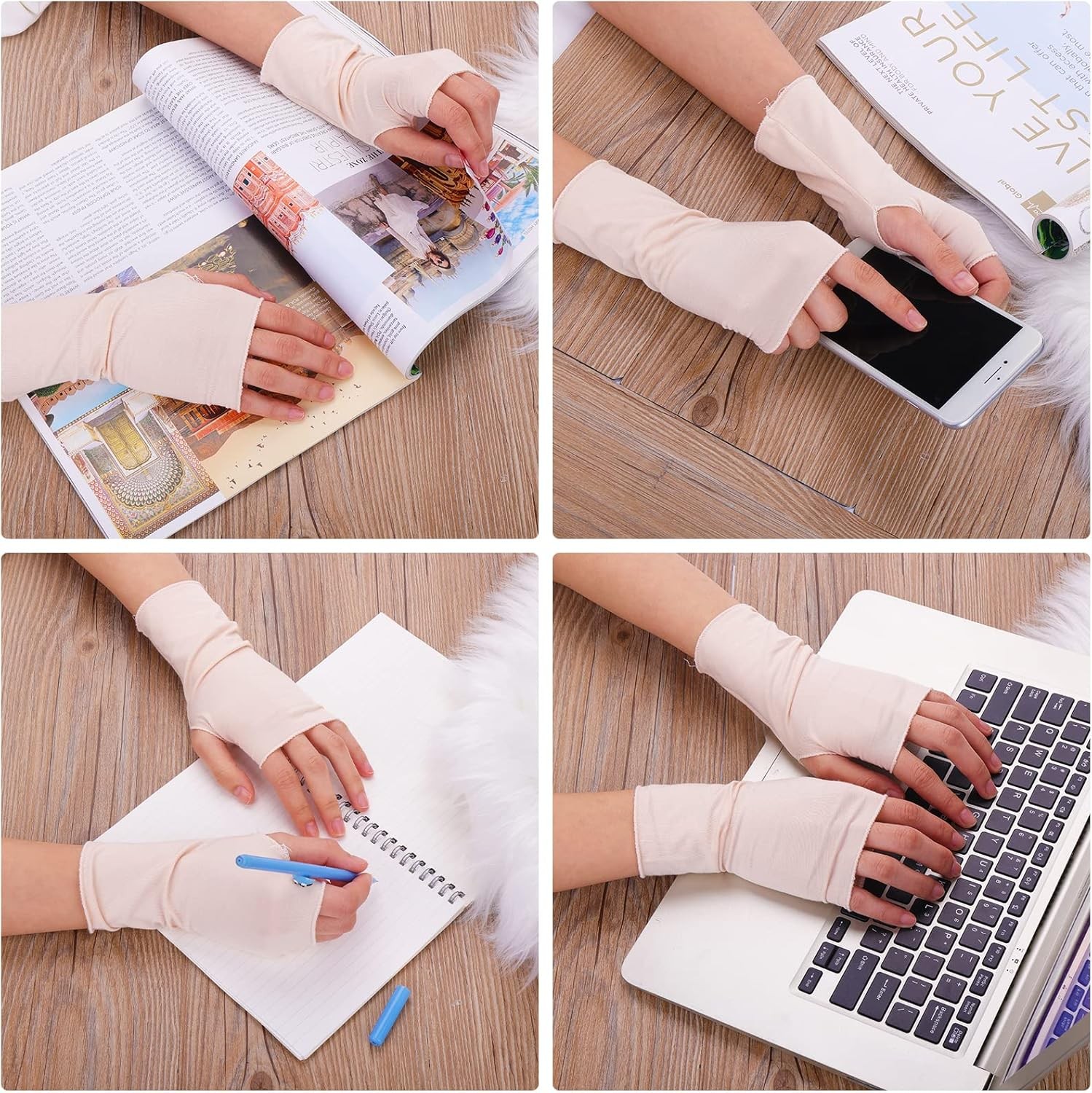 4 Pairs Sunblock Fingerless Gloves for Women UV Protection Wrist Length Gloves L