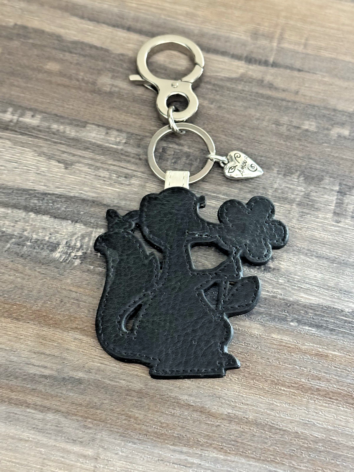 Brighton Posy Skunk Black White Yellow Flower Leather Purse Charm, Handbag