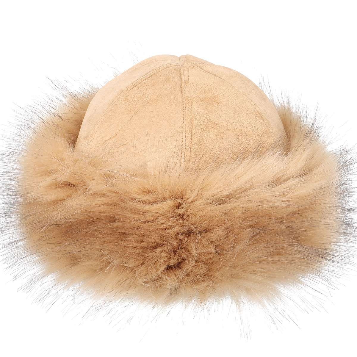 Women Round Russian Fluffy Faux Fox Fur Hat Winter Ear Head Warmer Ski Hats Cap